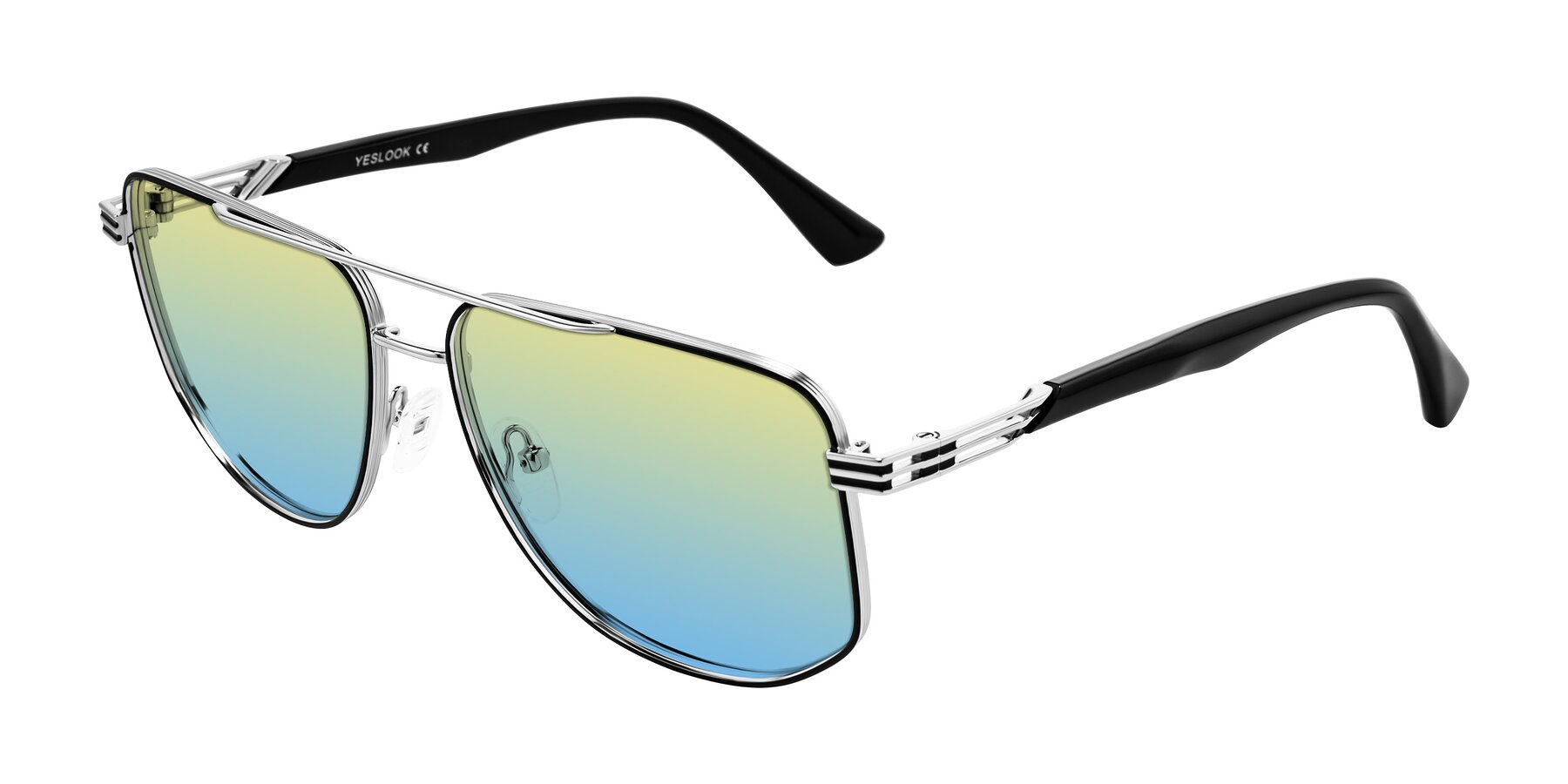 Angle of Lovonin in Chrome/Black with Yellow / Blue Gradient Lenses