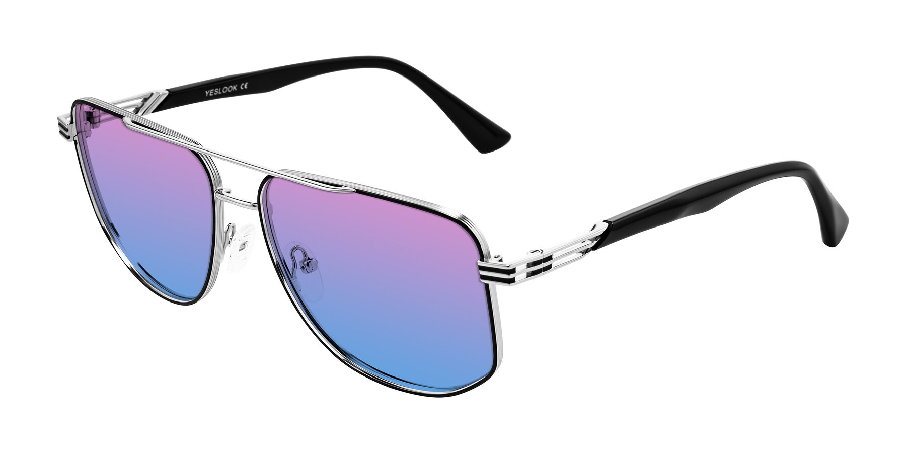 Angle of Lovonin in Chrome/Black with Pink / Blue Gradient Lenses