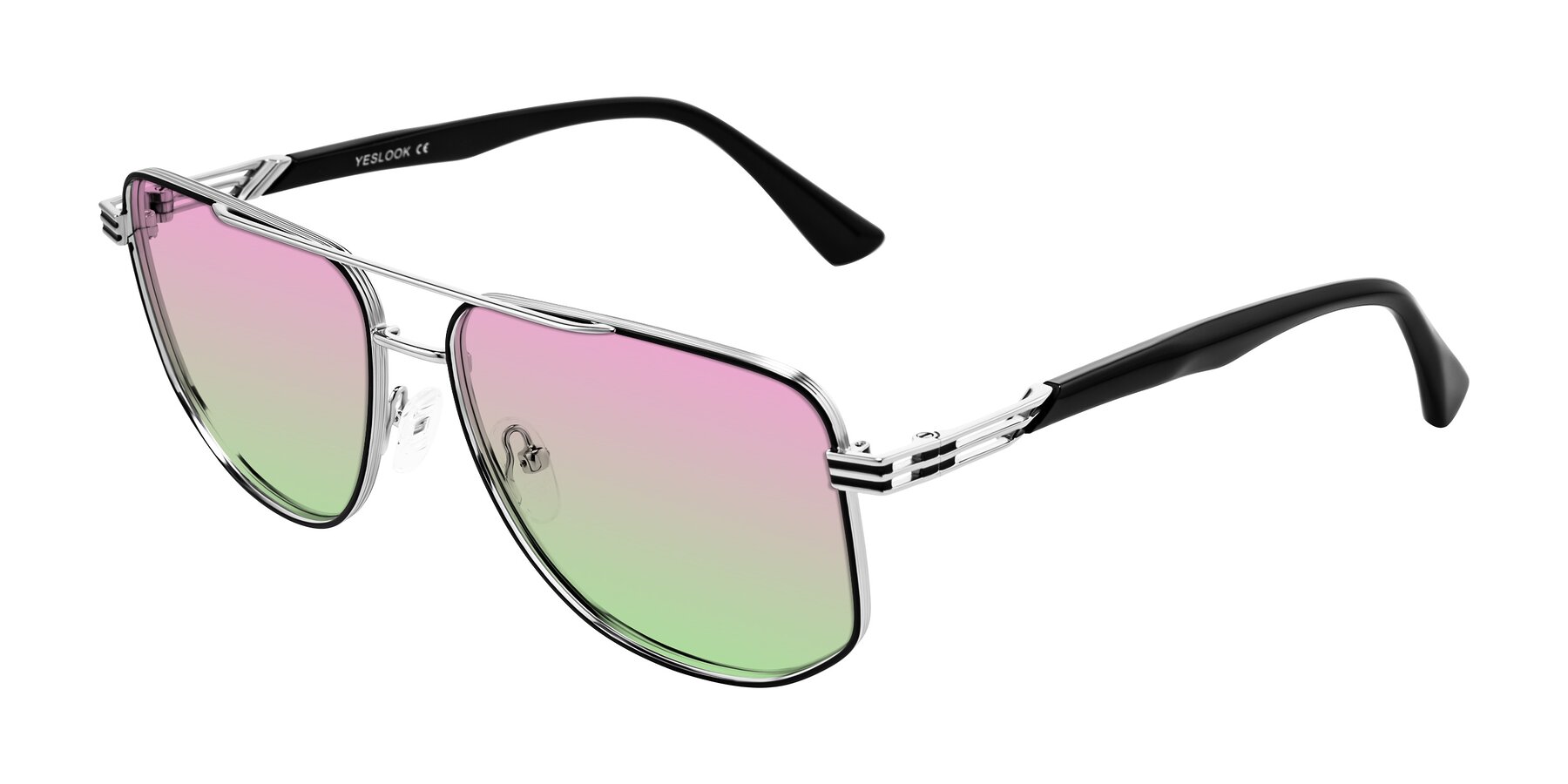 Angle of Lovonin in Chrome/Black with Pink / Green Gradient Lenses