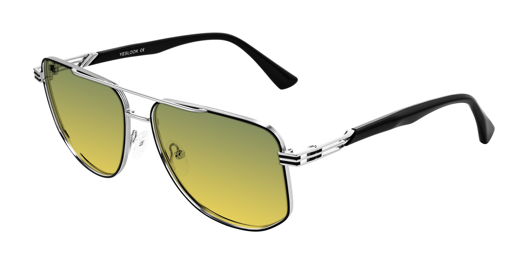 Angle of Lovonin in Chrome/Black with Green / Yellow Gradient Lenses