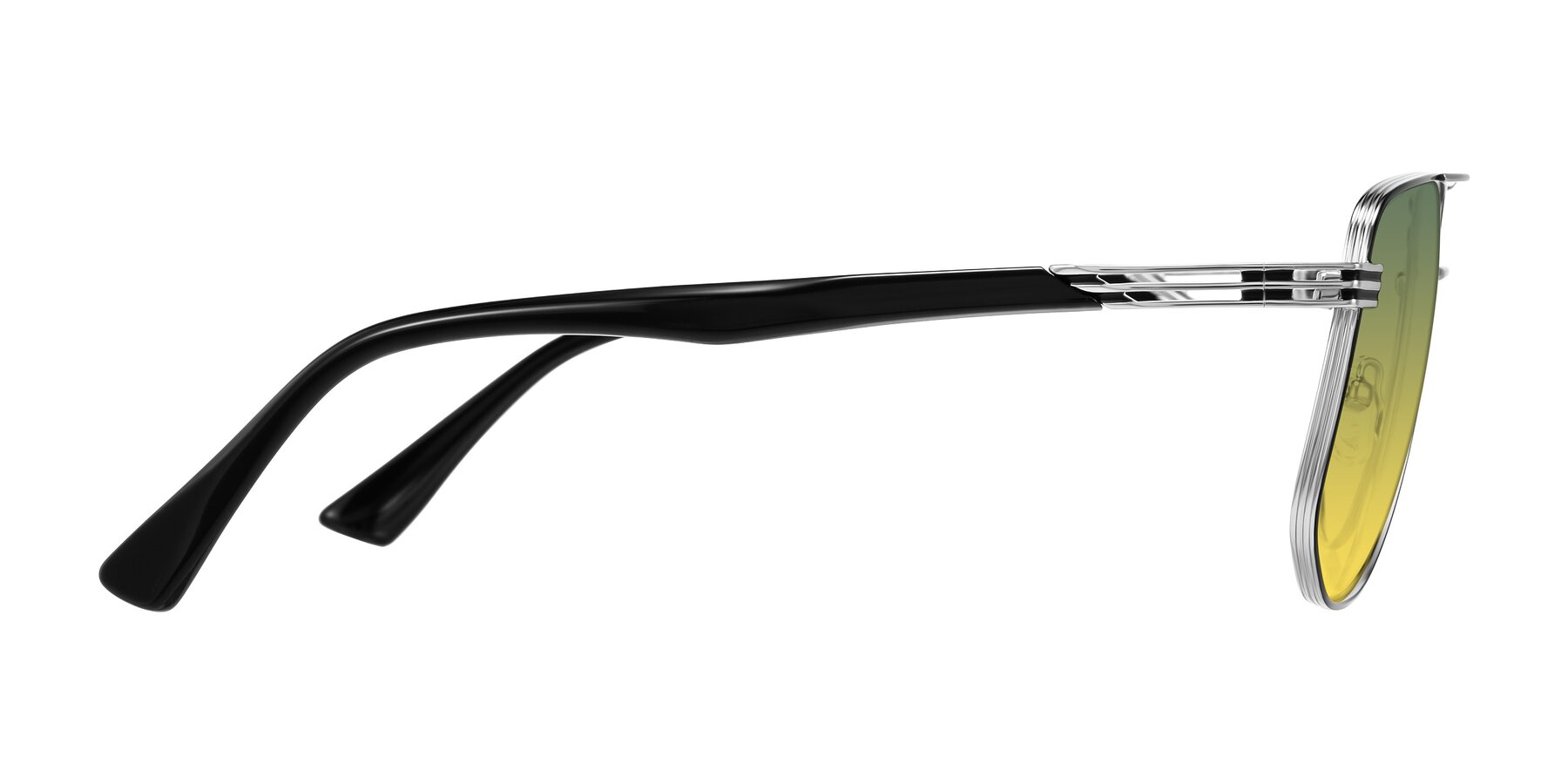 Side of Lovonin in Chrome/Black with Green / Yellow Gradient Lenses