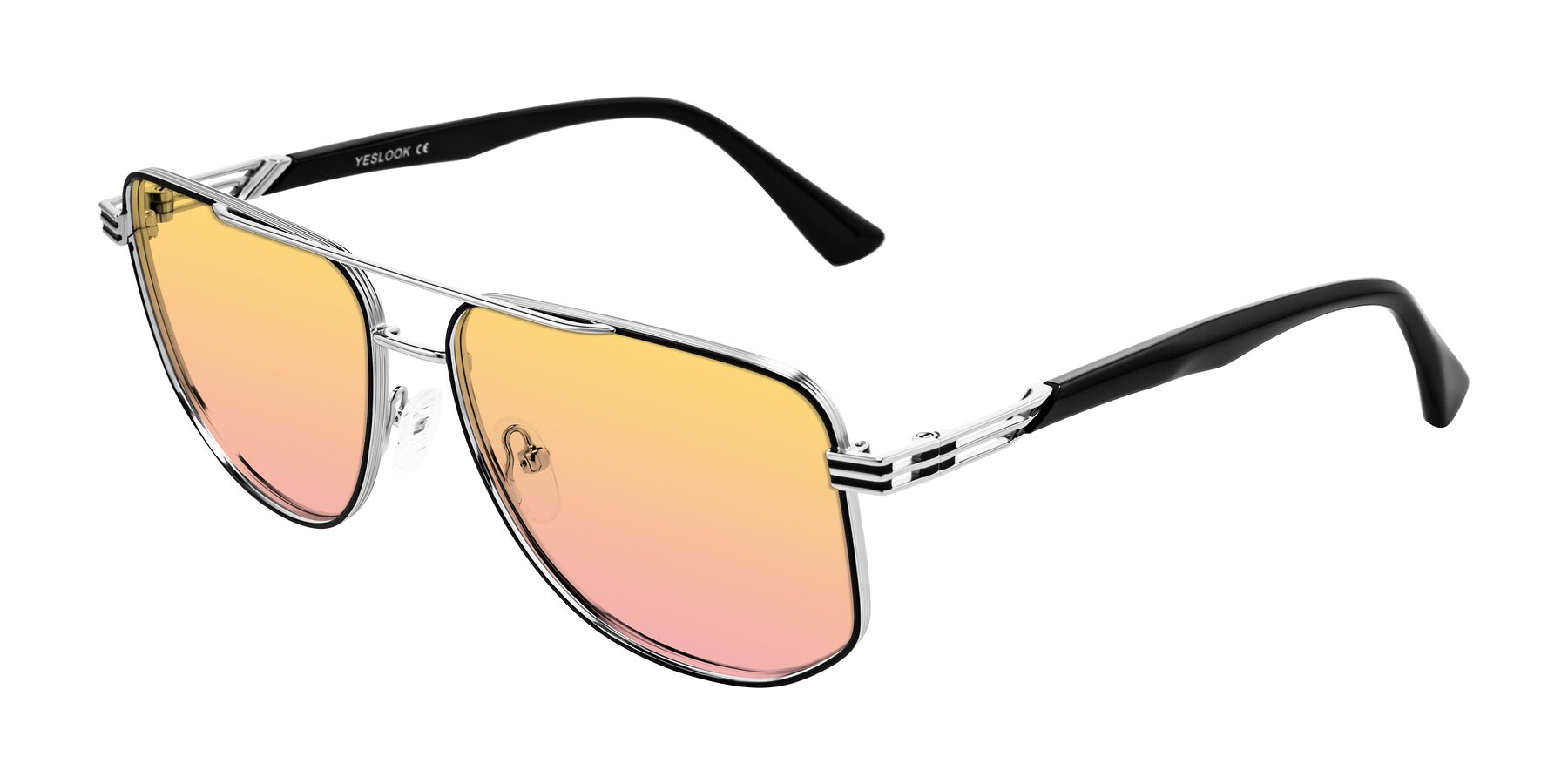 Angle of Lovonin in Chrome/Black with Yellow / Pink Gradient Lenses
