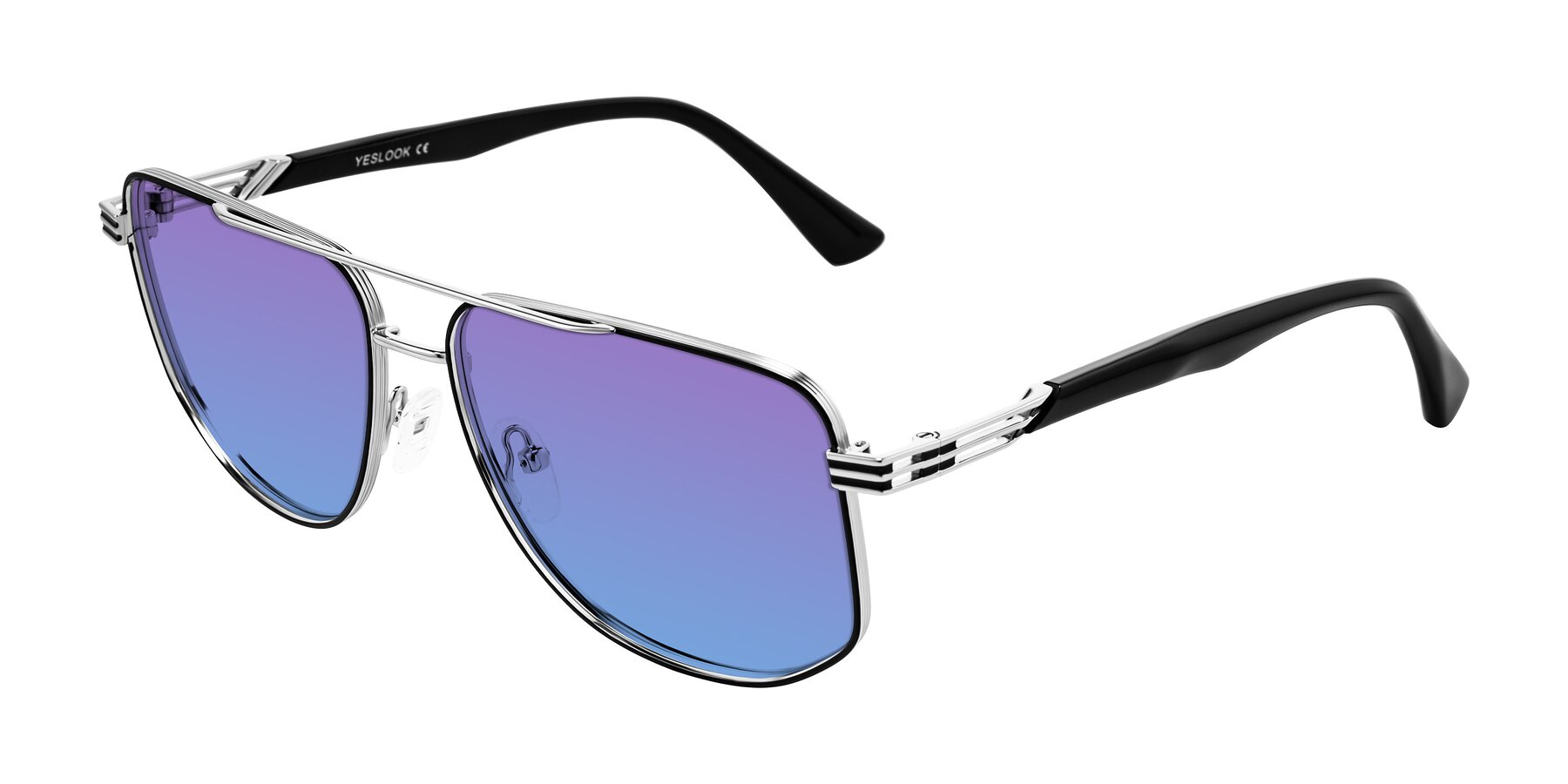 Angle of Lovonin in Chrome/Black with Purple / Blue Gradient Lenses