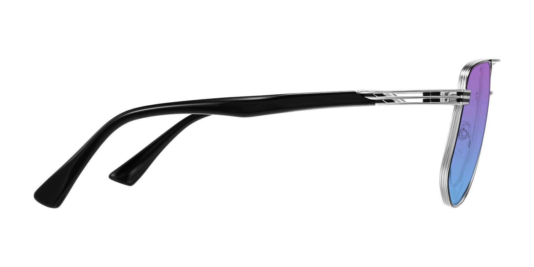 Side of Lovonin in Chrome/Black with Purple / Blue Gradient Lenses