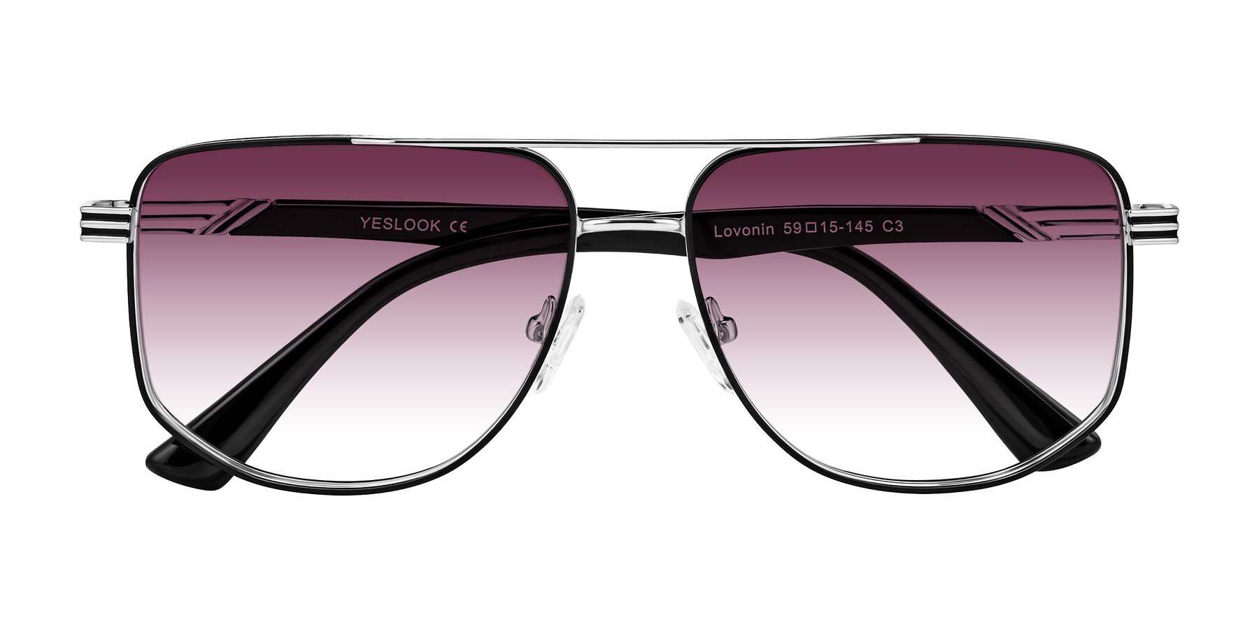 Folded Front of Lovonin in Chrome/Black with Wine Gradient Lenses