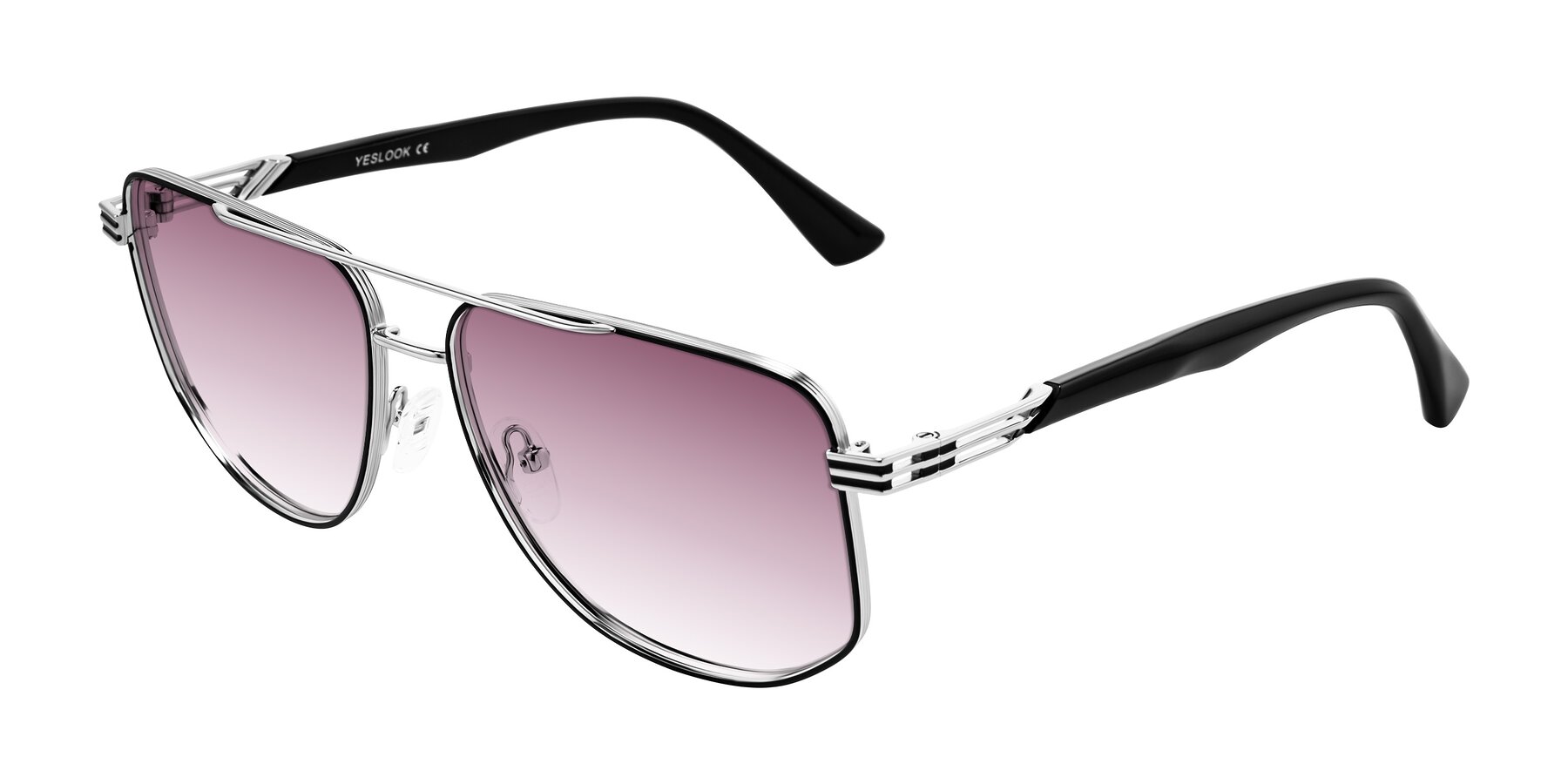 Angle of Lovonin in Chrome/Black with Wine Gradient Lenses