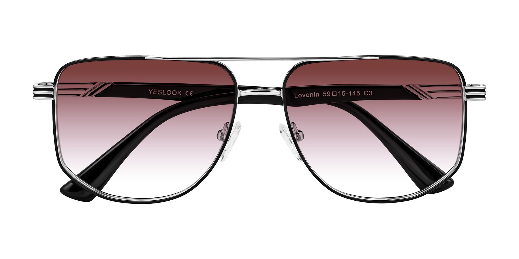Folded Front of Lovonin in Chrome/Black with Garnet Gradient Lenses