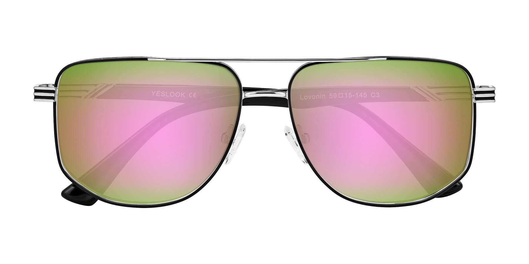 Folded Front of Lovonin in Chrome/Black with Pink Mirrored Lenses