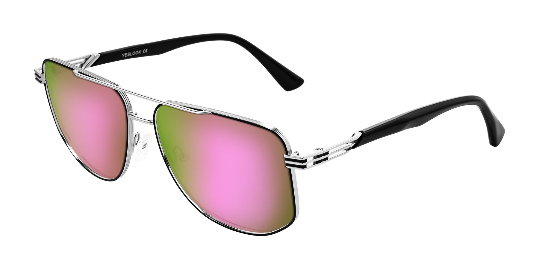 Angle of Lovonin in Chrome/Black with Pink Mirrored Lenses