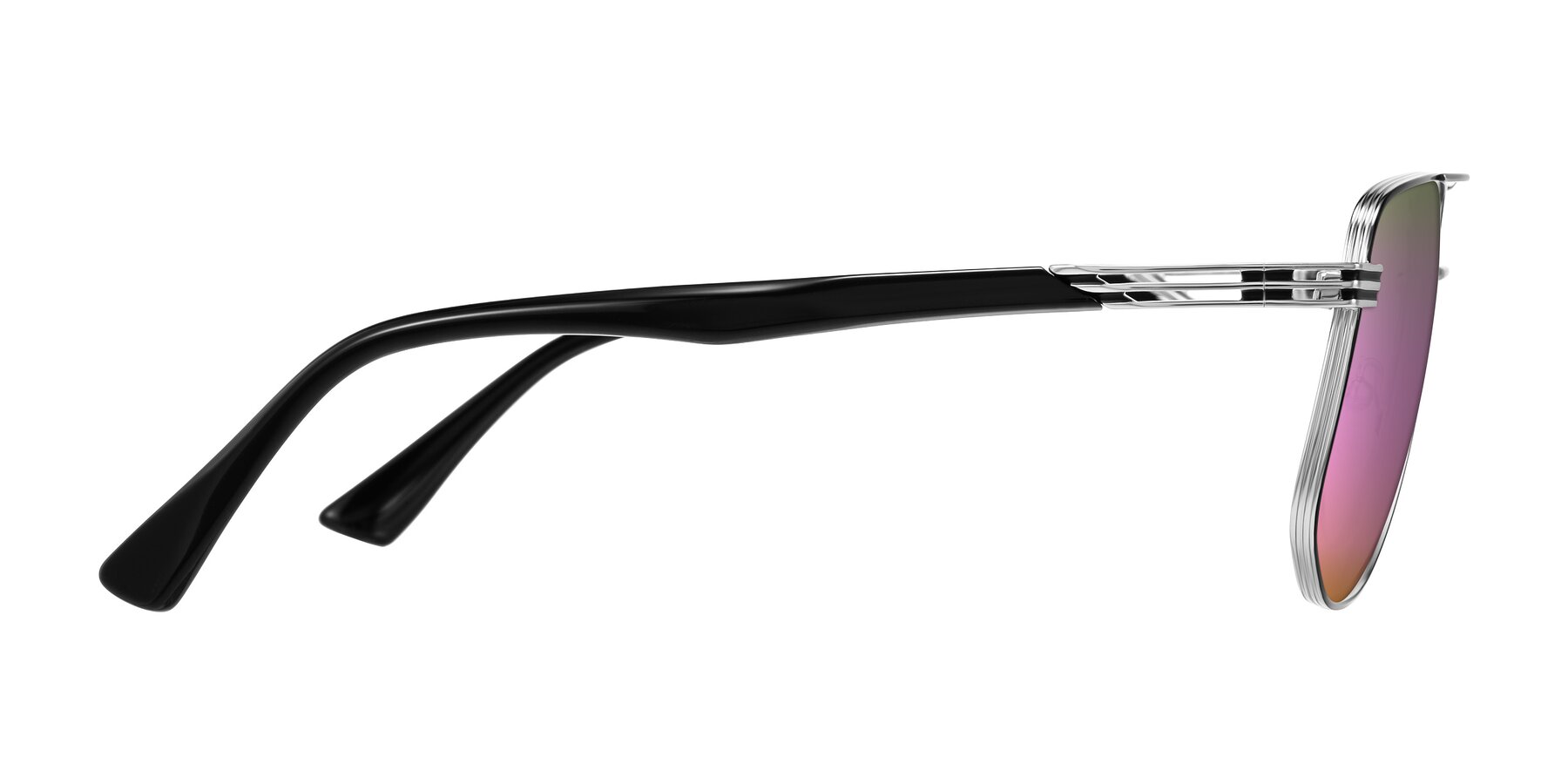 Side of Lovonin in Chrome/Black with Pink Mirrored Lenses