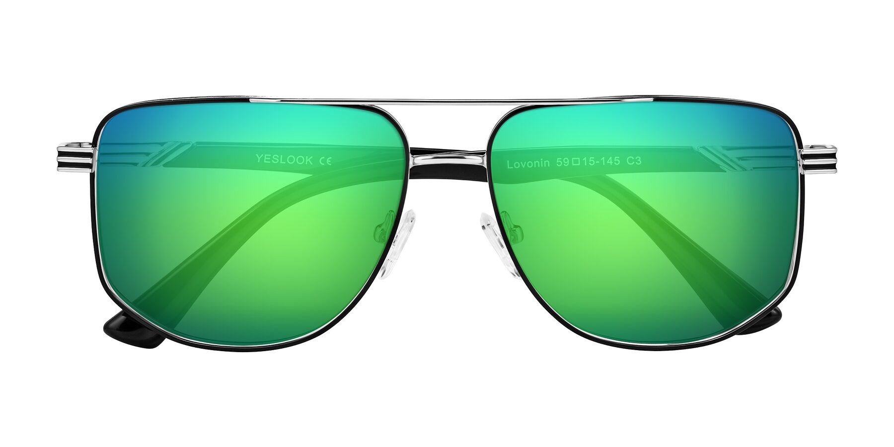 Folded Front of Lovonin in Chrome/Black with Green Mirrored Lenses