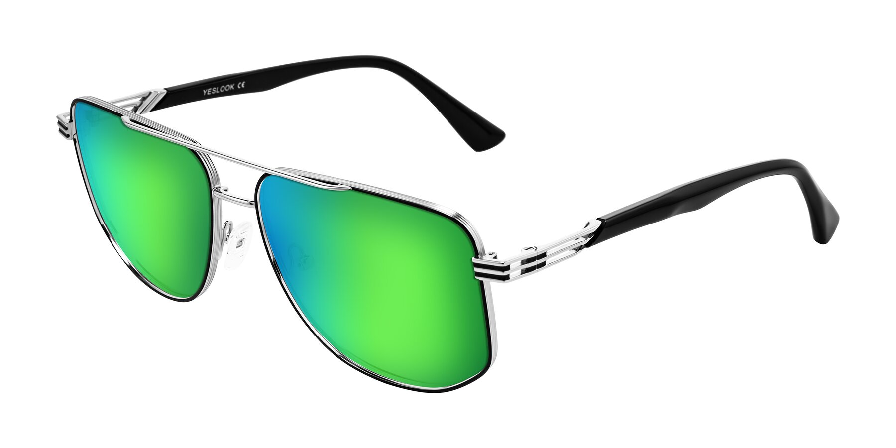 Angle of Lovonin in Chrome/Black with Green Mirrored Lenses