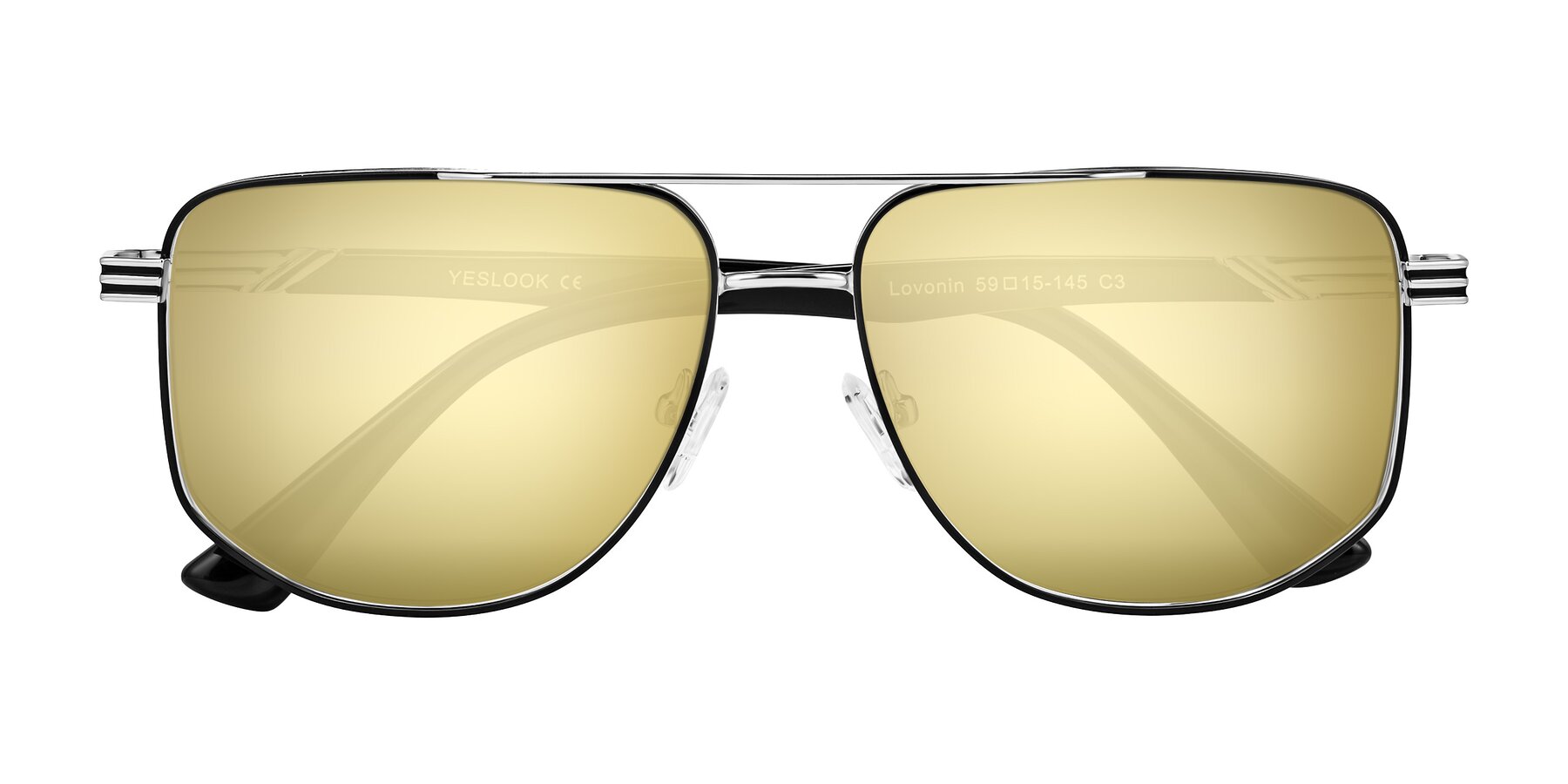 Folded Front of Lovonin in Chrome/Black with Gold Mirrored Lenses