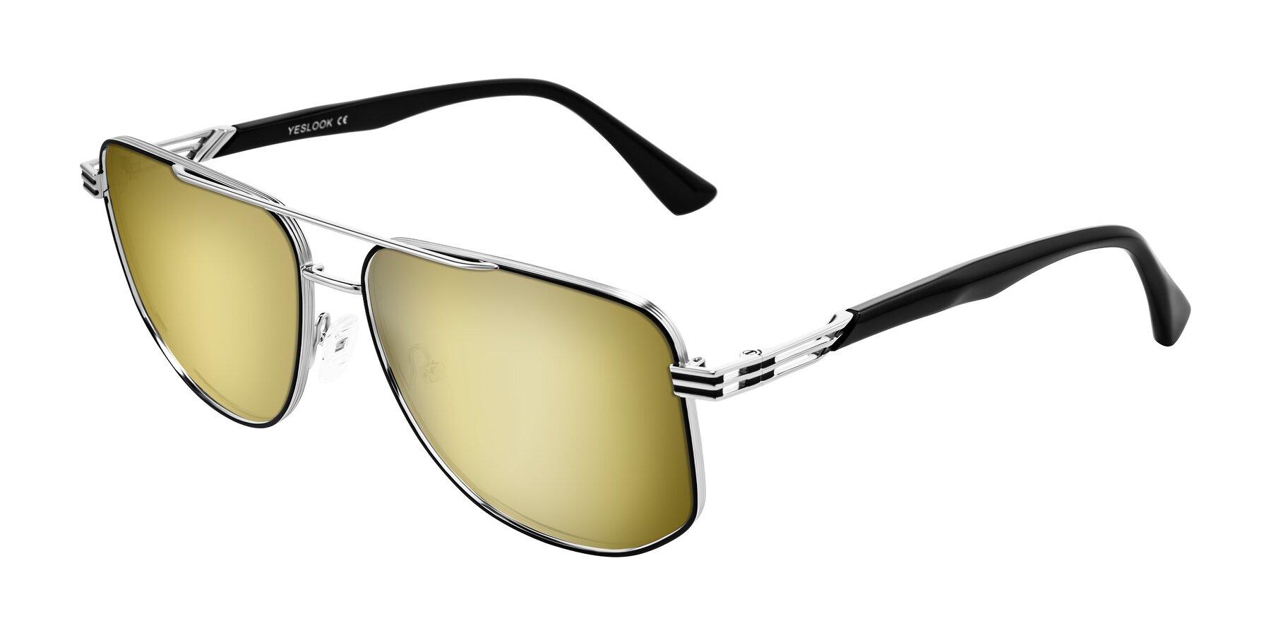 Angle of Lovonin in Chrome/Black with Gold Mirrored Lenses