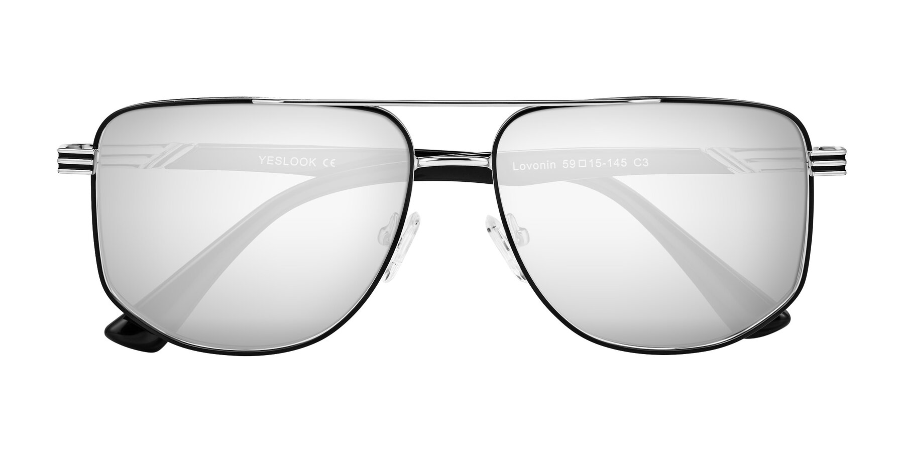 Folded Front of Lovonin in Chrome/Black with Silver Mirrored Lenses