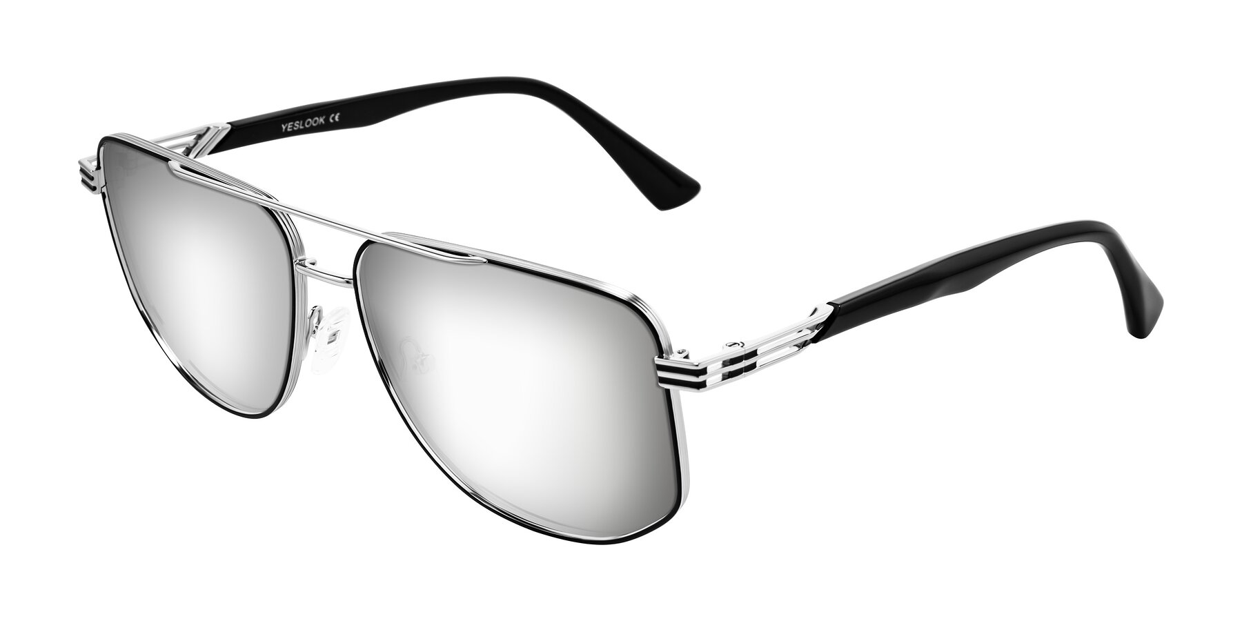 Angle of Lovonin in Chrome/Black with Silver Mirrored Lenses