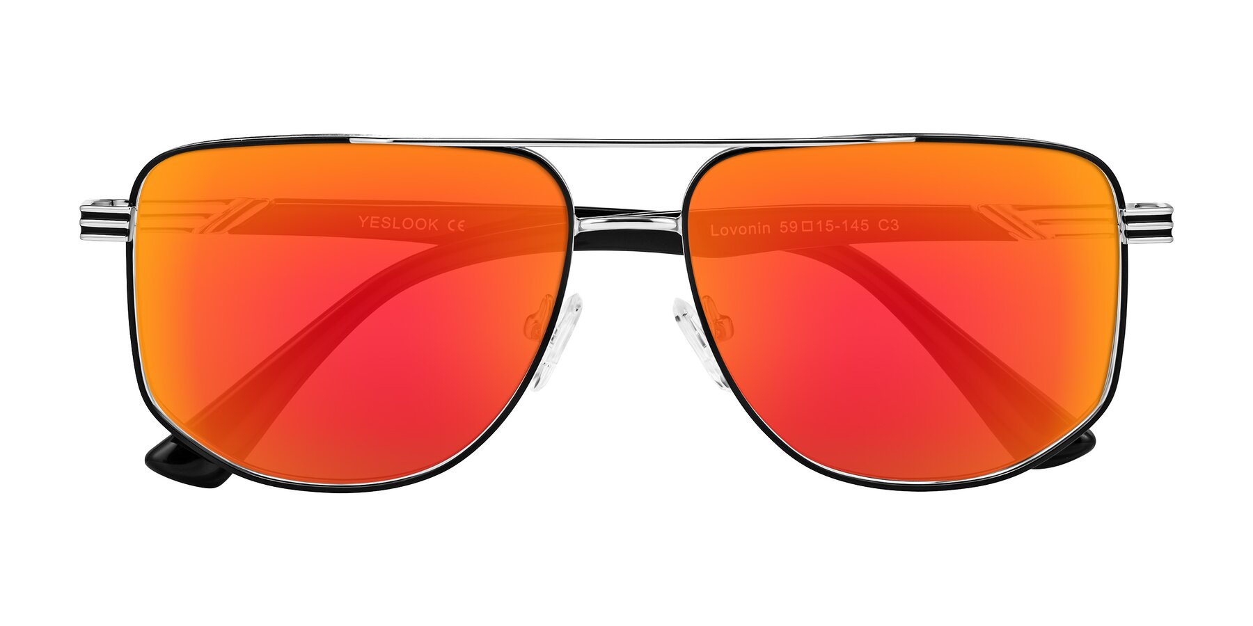 Folded Front of Lovonin in Chrome/Black with Red Gold Mirrored Lenses