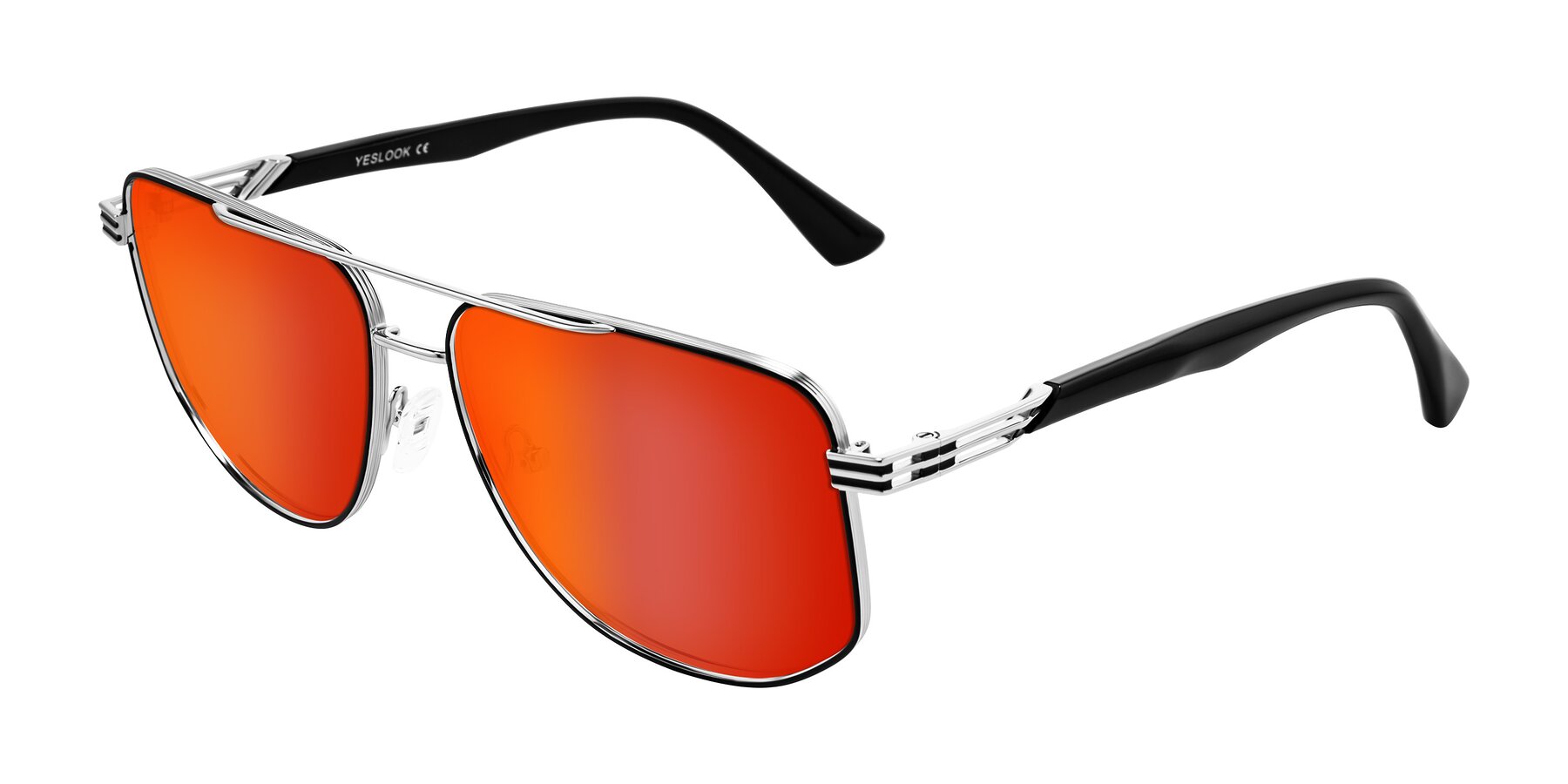 Angle of Lovonin in Chrome/Black with Red Gold Mirrored Lenses