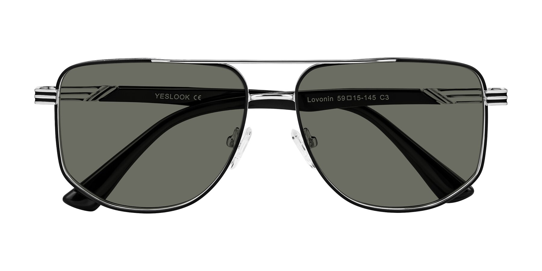 Folded Front of Lovonin in Chrome/Black with Gray Polarized Lenses