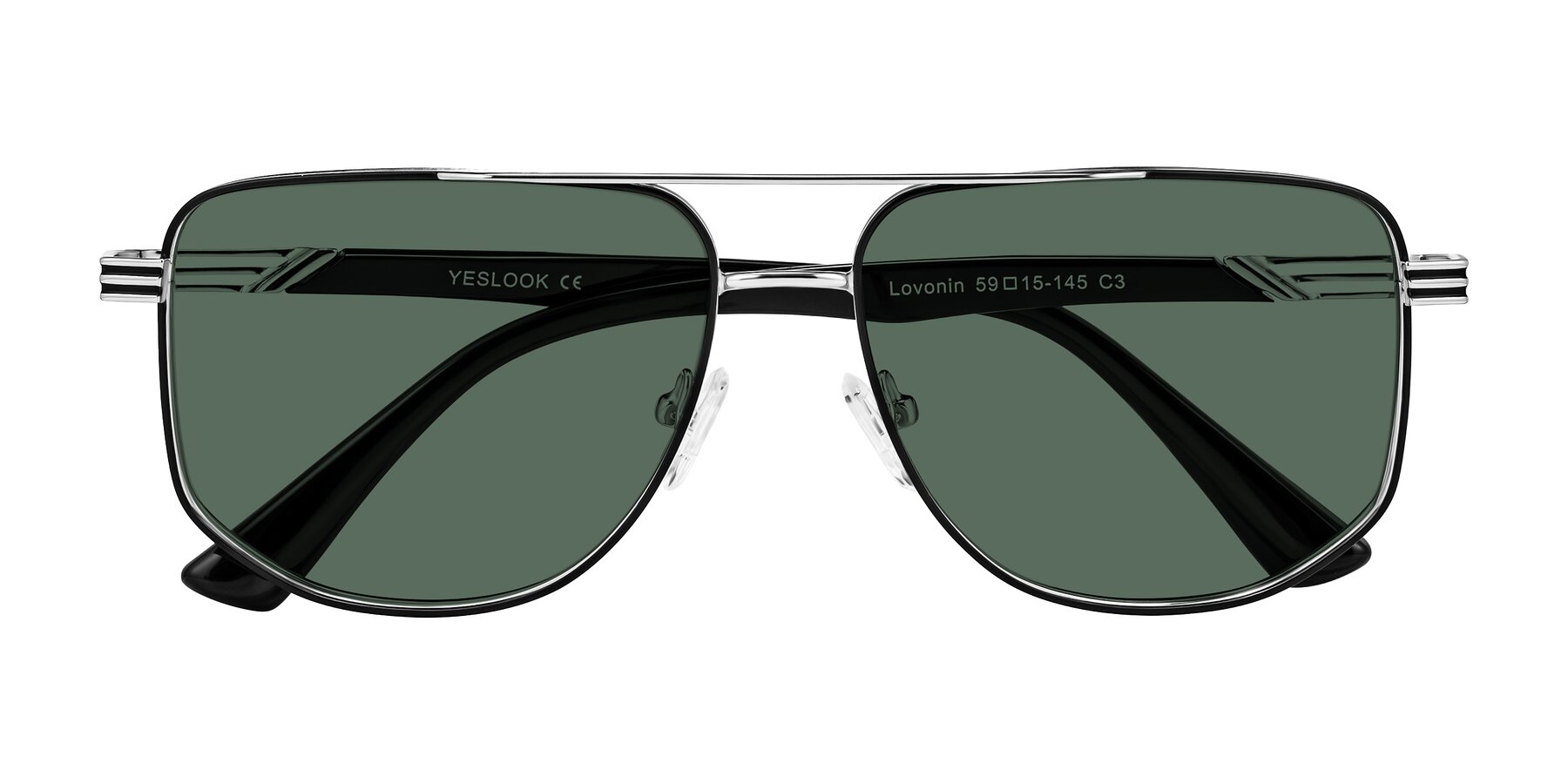 Folded Front of Lovonin in Chrome/Black with Green Polarized Lenses