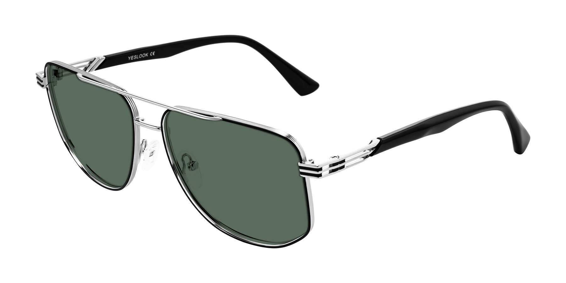 Angle of Lovonin in Chrome/Black with Green Polarized Lenses