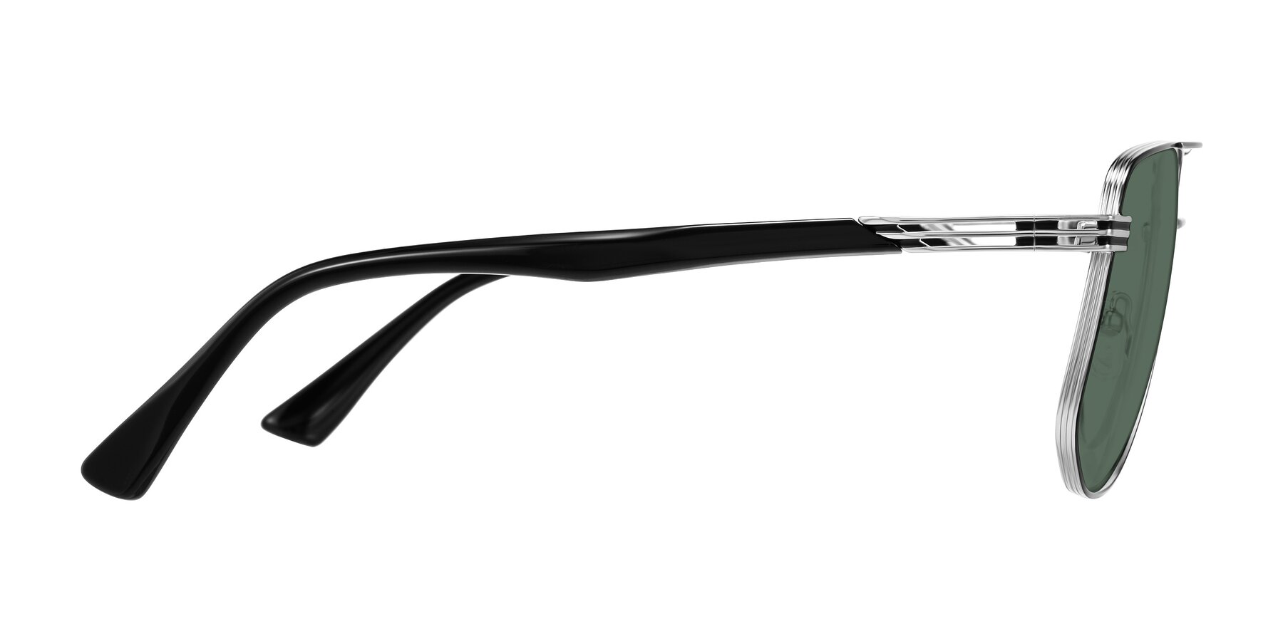 Side of Lovonin in Chrome/Black with Green Polarized Lenses