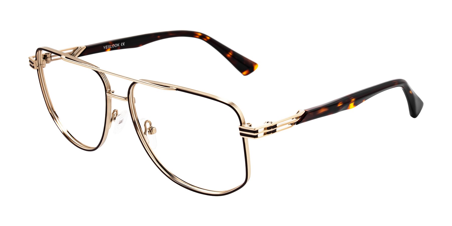 Angle of Lovonin in Gold/Tortoise with Clear Eyeglass Lenses