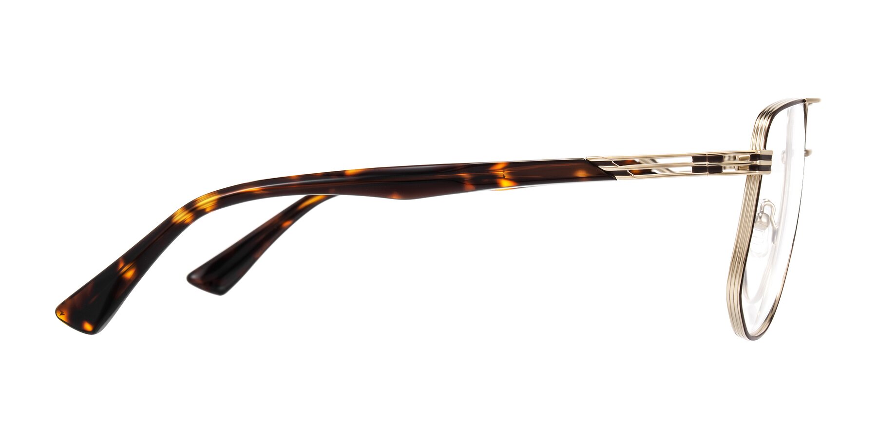 Side of Lovonin in Gold/Tortoise with Clear Eyeglass Lenses