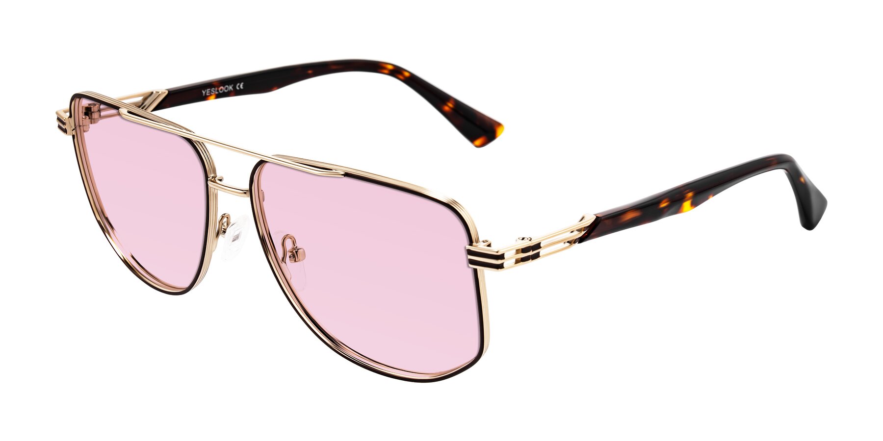 Angle of Lovonin in Gold/Tortoise with Light Pink Tinted Lenses