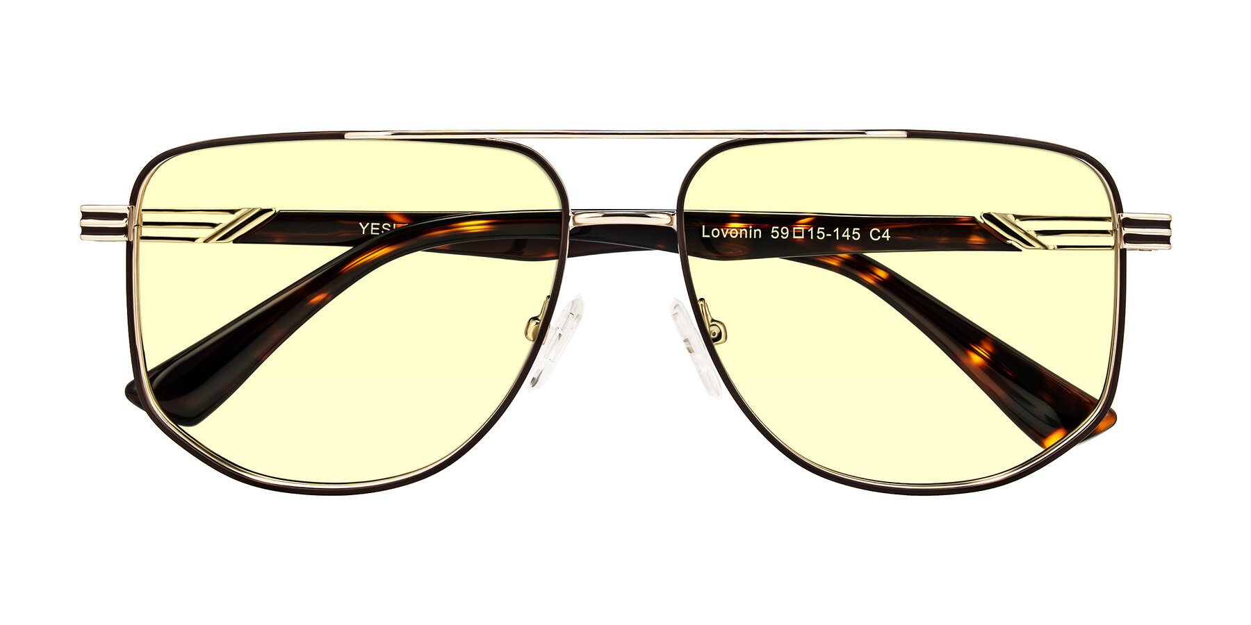 Folded Front of Lovonin in Gold/Tortoise with Light Yellow Tinted Lenses