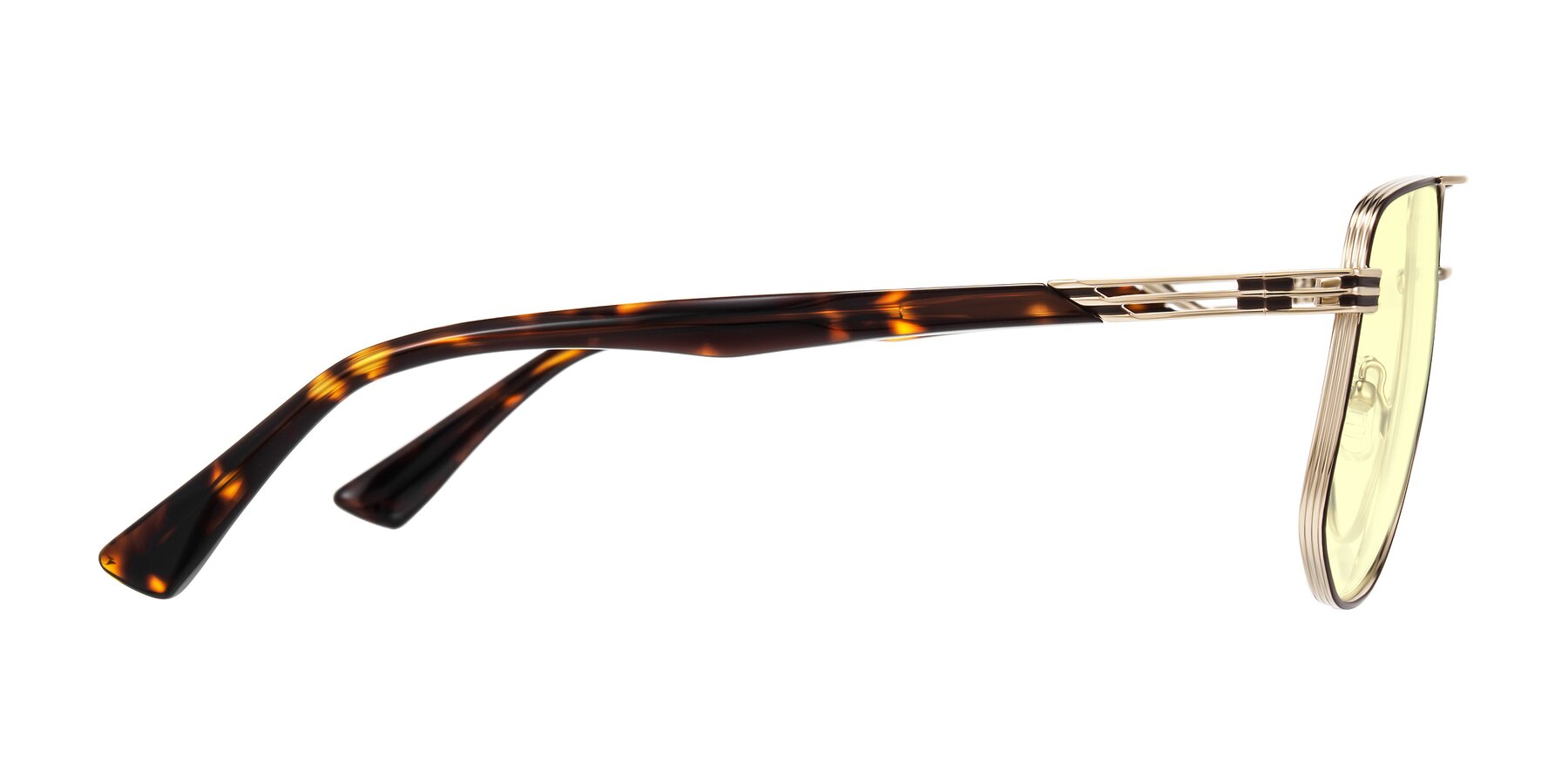Side of Lovonin in Gold/Tortoise with Light Yellow Tinted Lenses