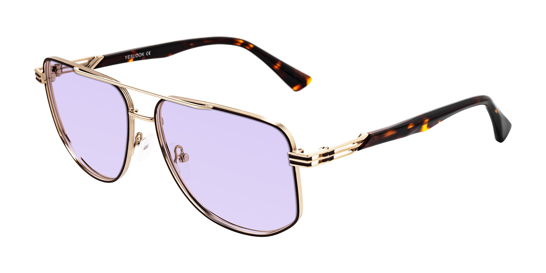 Angle of Lovonin in Gold/Tortoise with Light Purple Tinted Lenses