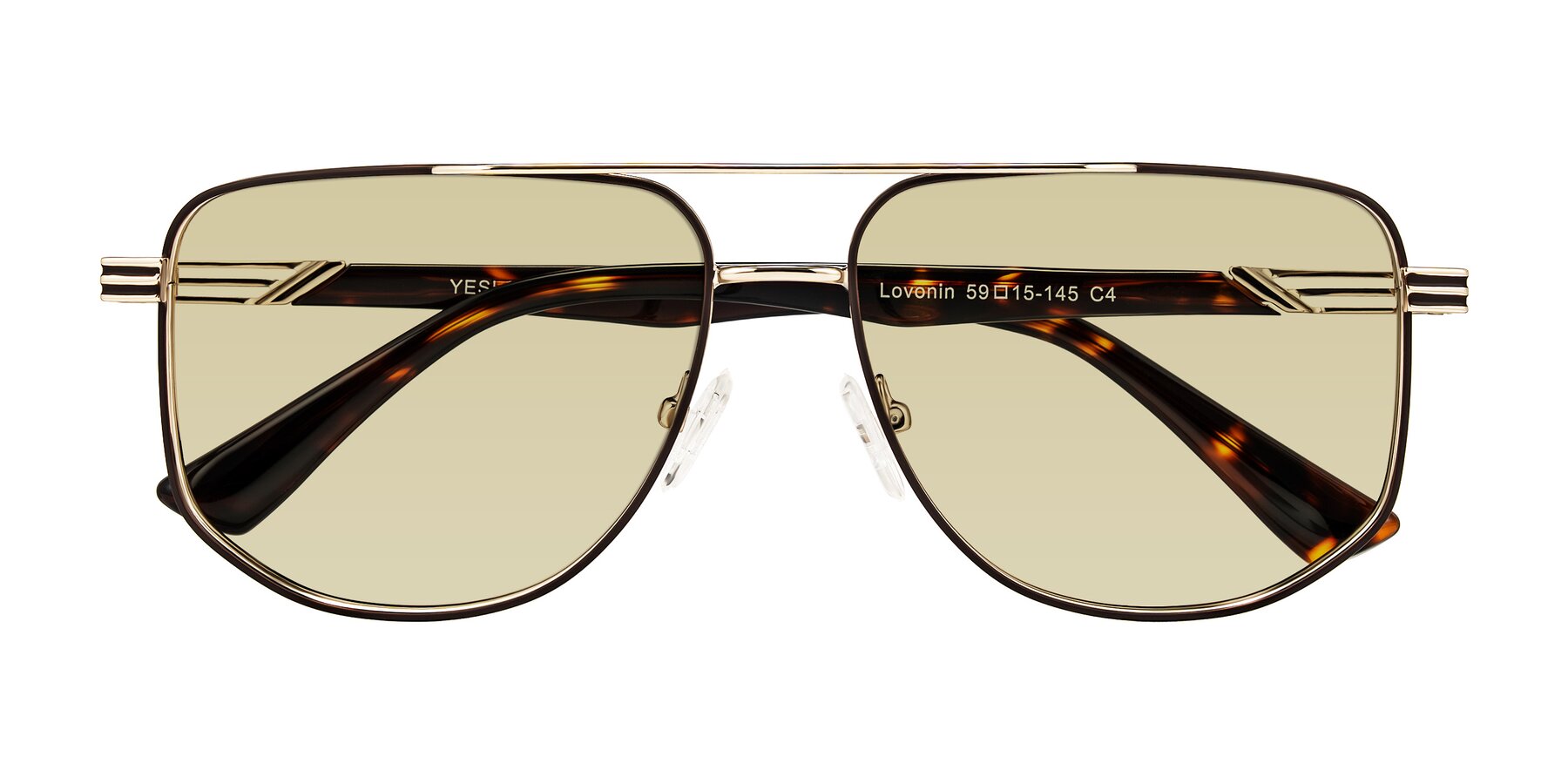 Folded Front of Lovonin in Gold/Tortoise with Light Champagne Tinted Lenses