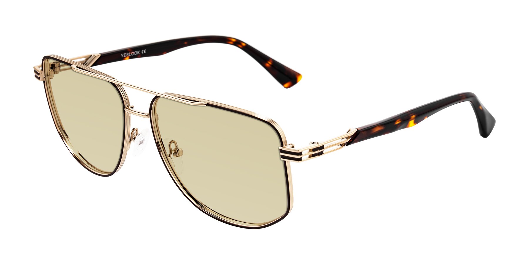 Angle of Lovonin in Gold/Tortoise with Light Champagne Tinted Lenses