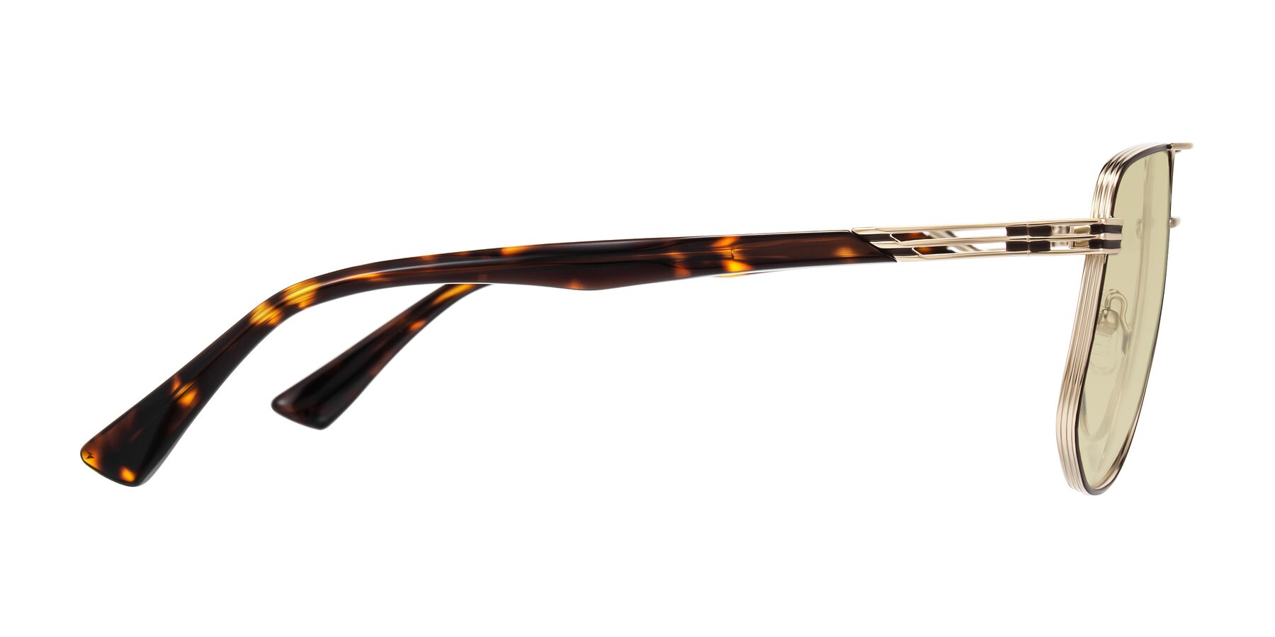 Side of Lovonin in Gold/Tortoise with Light Champagne Tinted Lenses