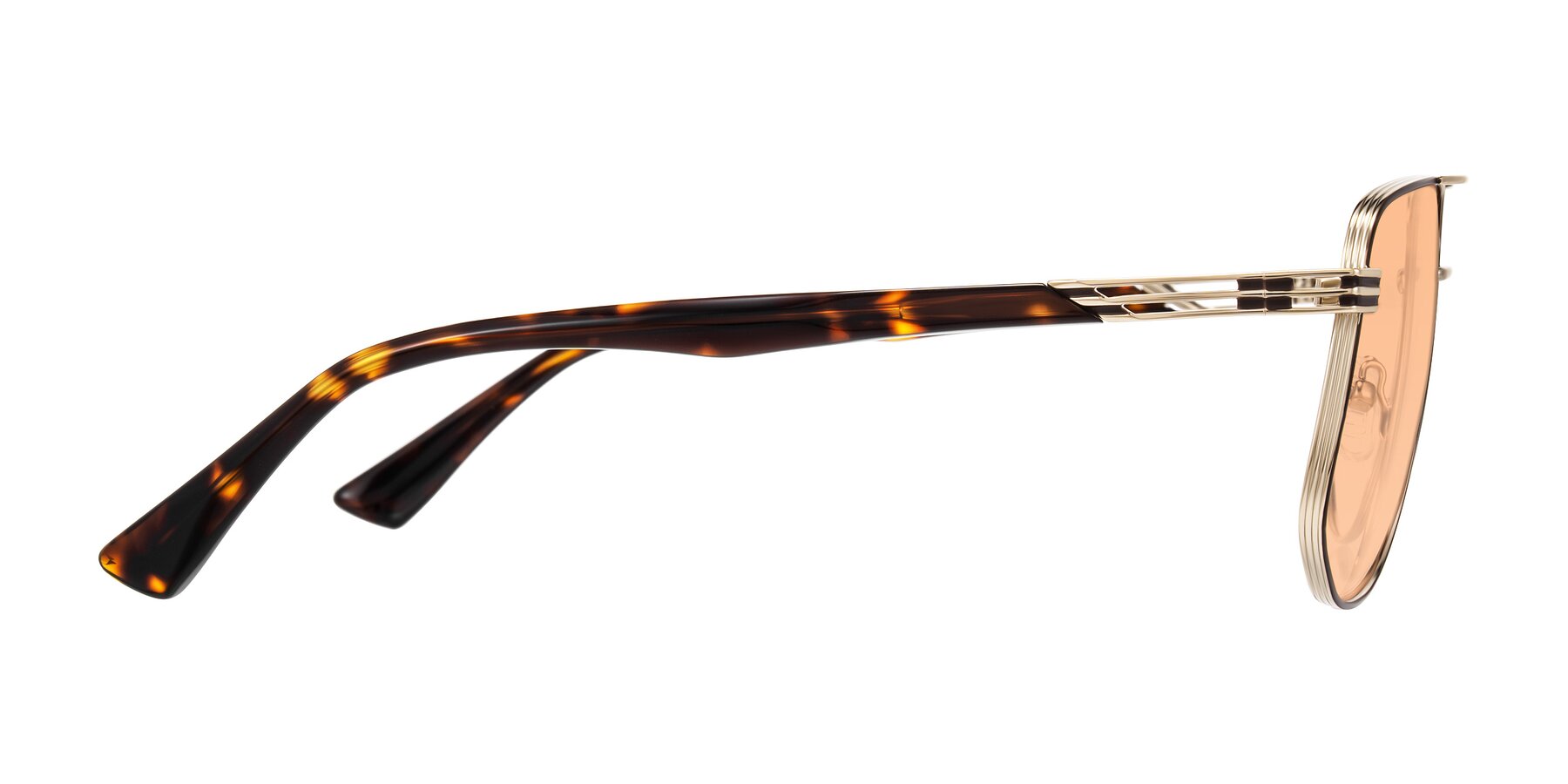 Side of Lovonin in Gold/Tortoise with Light Orange Tinted Lenses