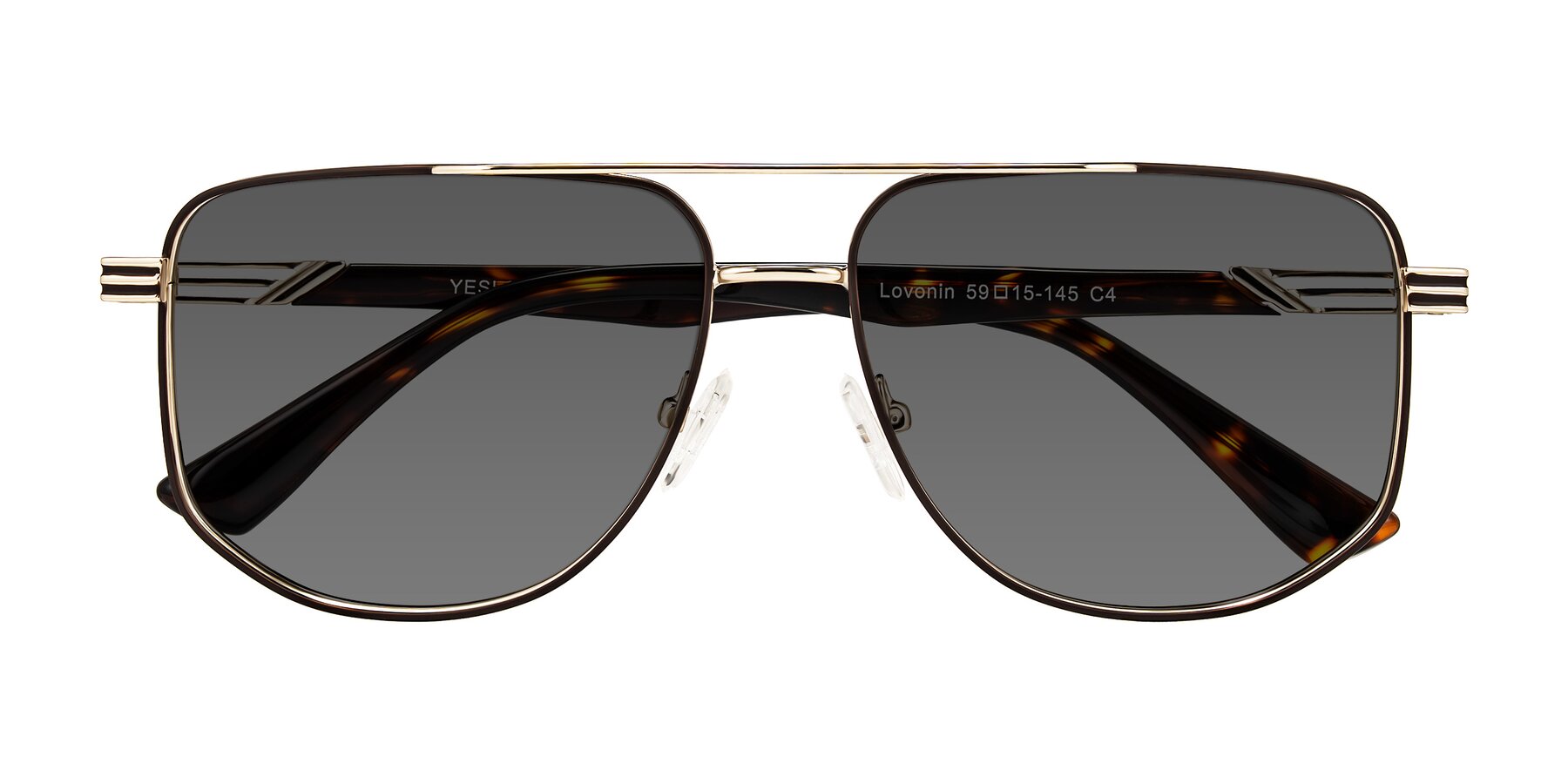 Folded Front of Lovonin in Gold/Tortoise with Medium Gray Tinted Lenses