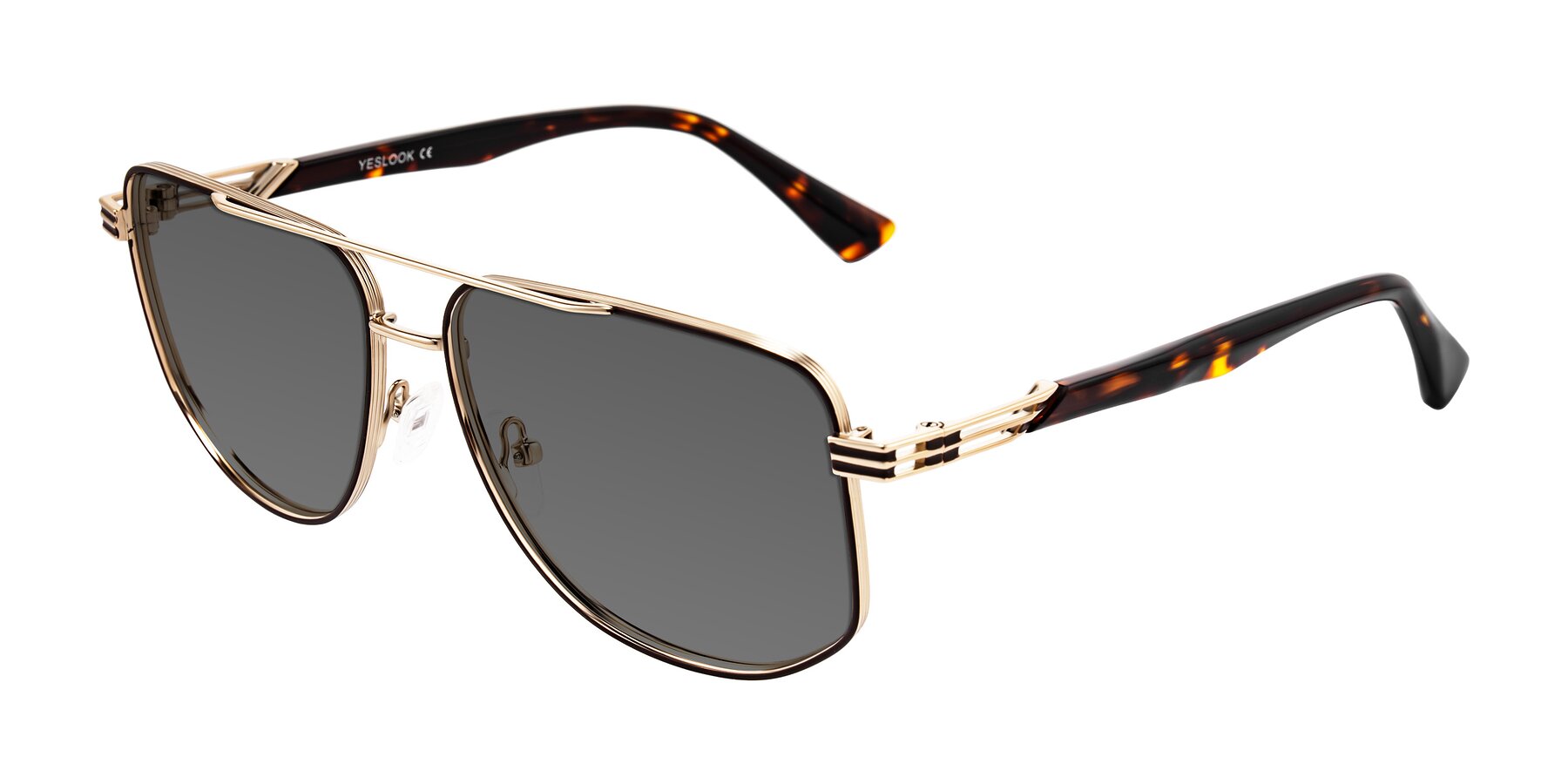 Angle of Lovonin in Gold/Tortoise with Medium Gray Tinted Lenses