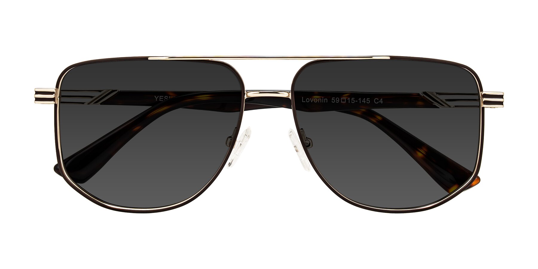 Folded Front of Lovonin in Gold/Tortoise with Gray Tinted Lenses