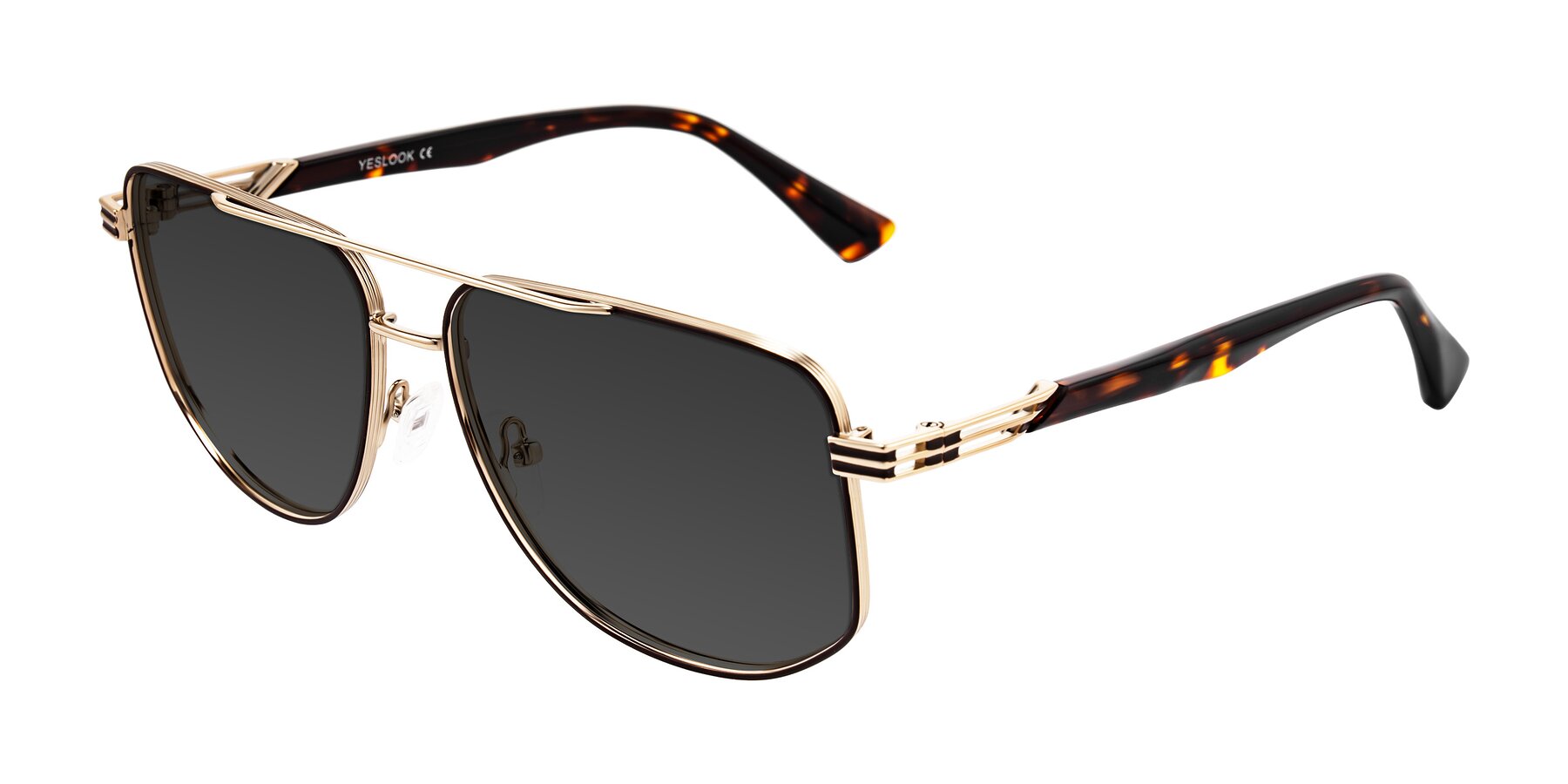 Angle of Lovonin in Gold/Tortoise with Gray Tinted Lenses