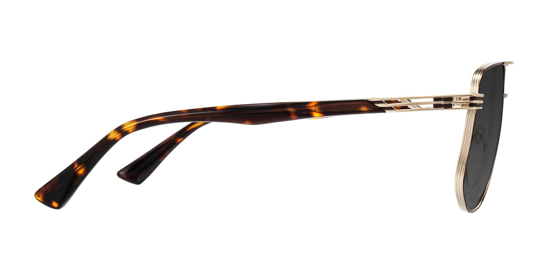 Side of Lovonin in Gold/Tortoise with Gray Tinted Lenses