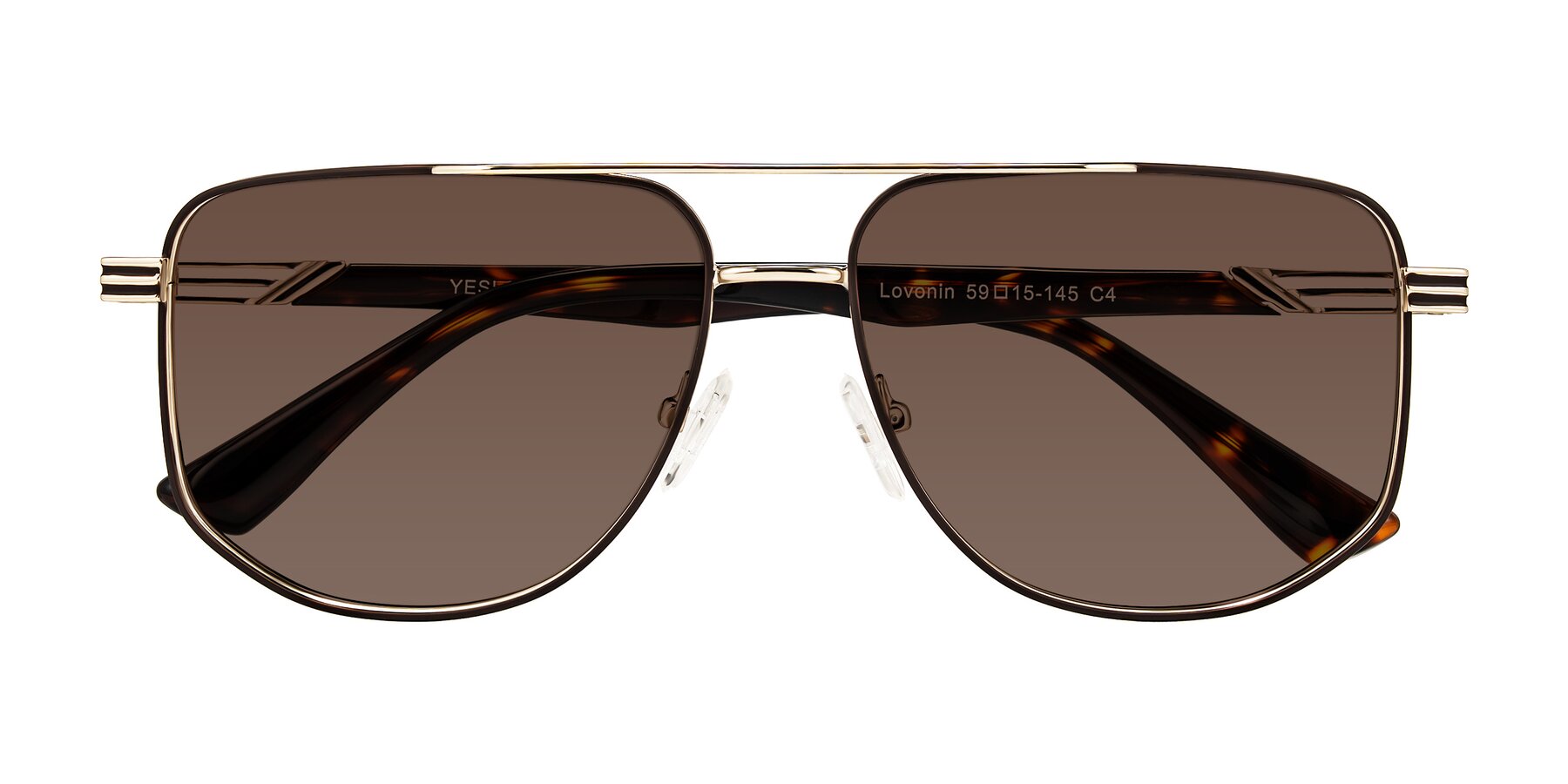 Folded Front of Lovonin in Gold/Tortoise with Brown Tinted Lenses