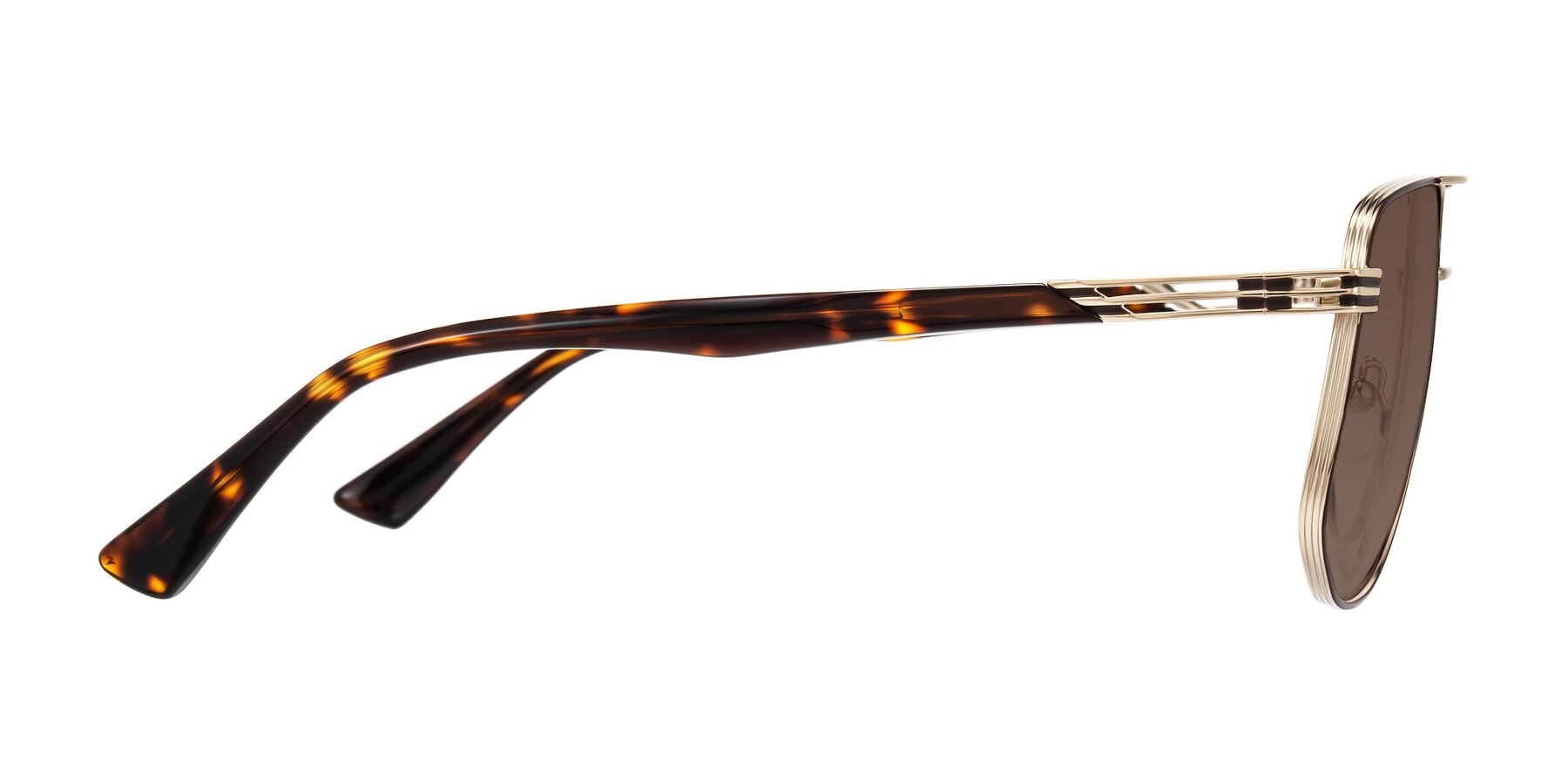 Side of Lovonin in Gold/Tortoise with Brown Tinted Lenses