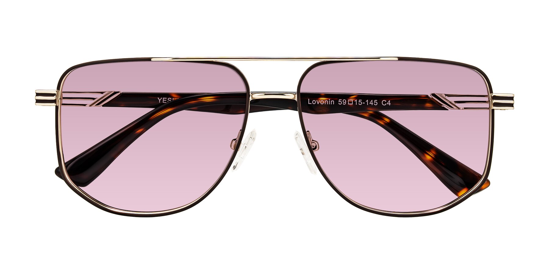 Folded Front of Lovonin in Gold/Tortoise with Light Wine Tinted Lenses