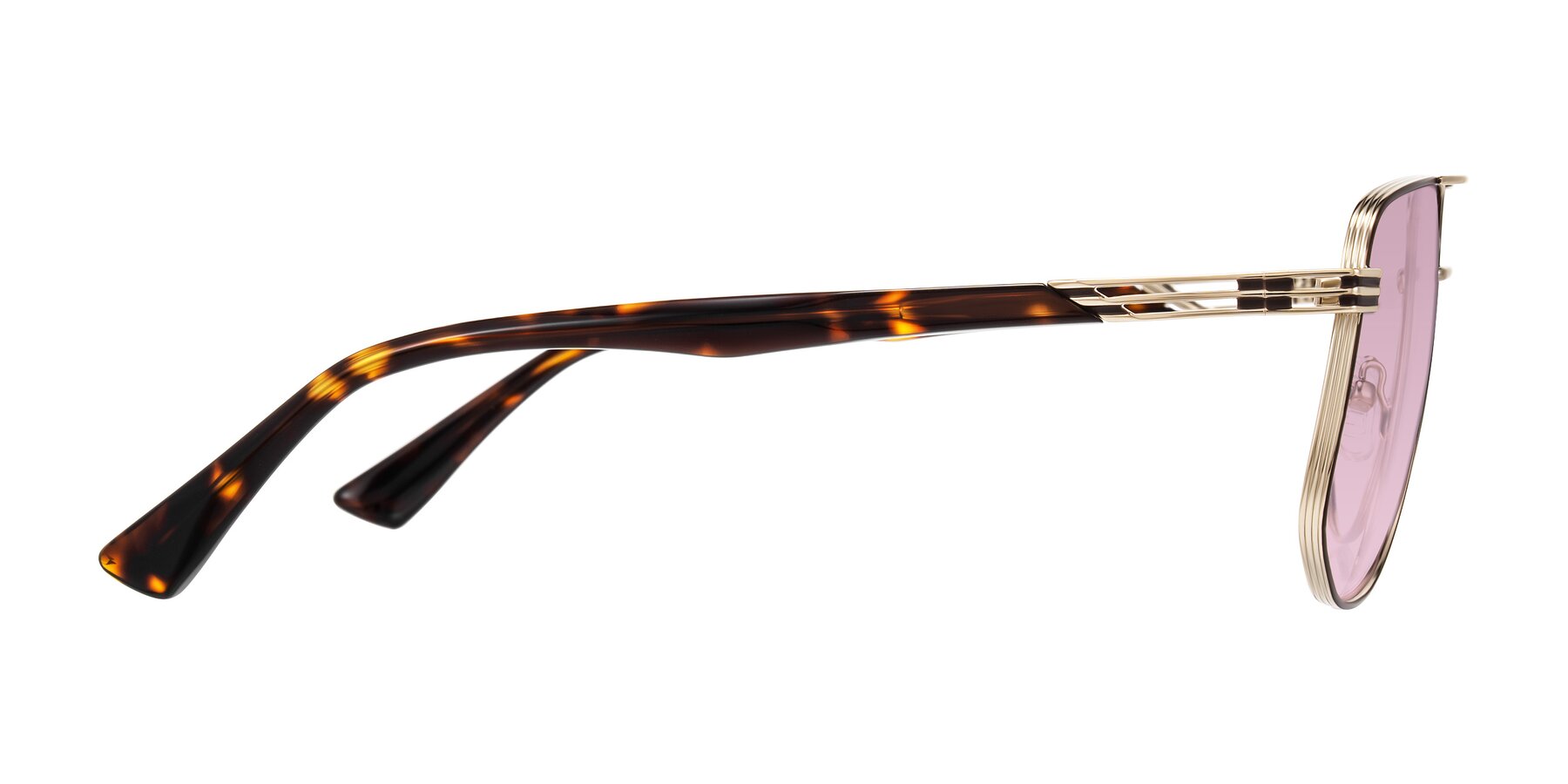 Side of Lovonin in Gold/Tortoise with Light Wine Tinted Lenses