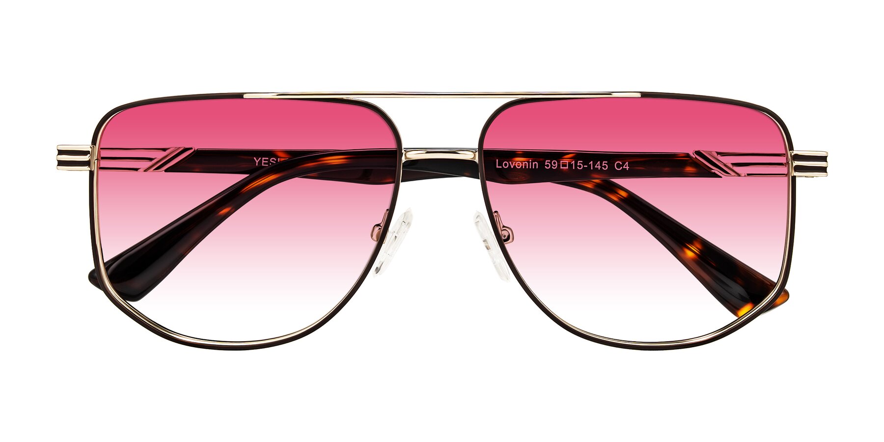 Folded Front of Lovonin in Gold/Tortoise with Pink Gradient Lenses