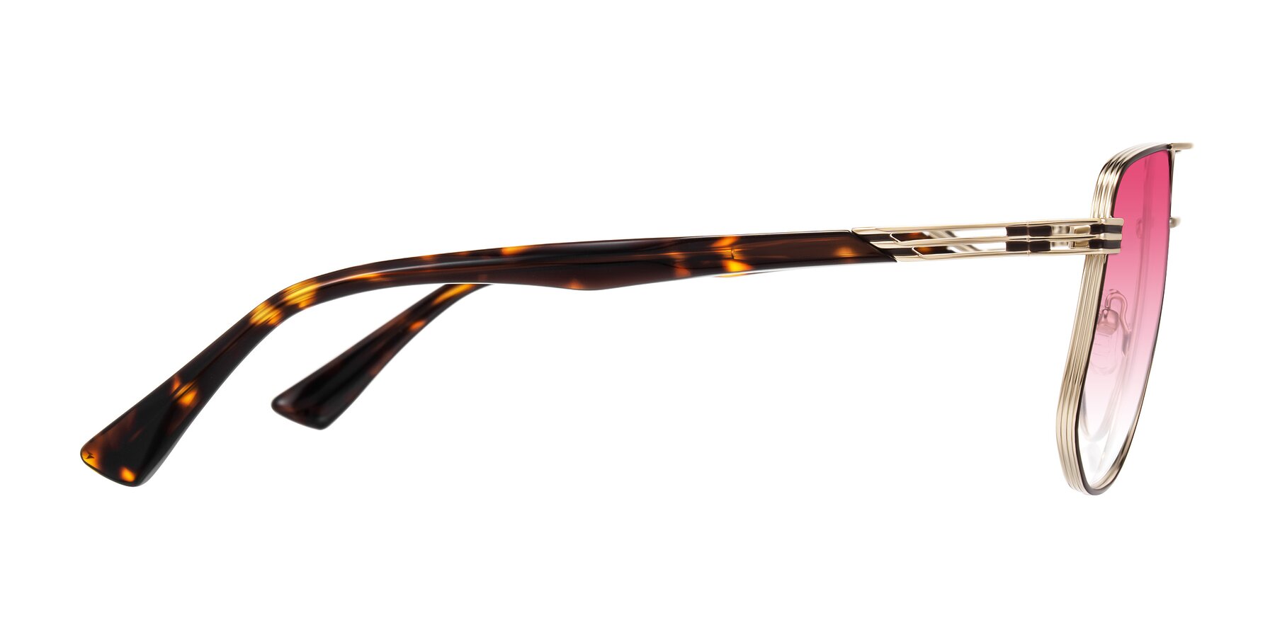 Side of Lovonin in Gold/Tortoise with Pink Gradient Lenses