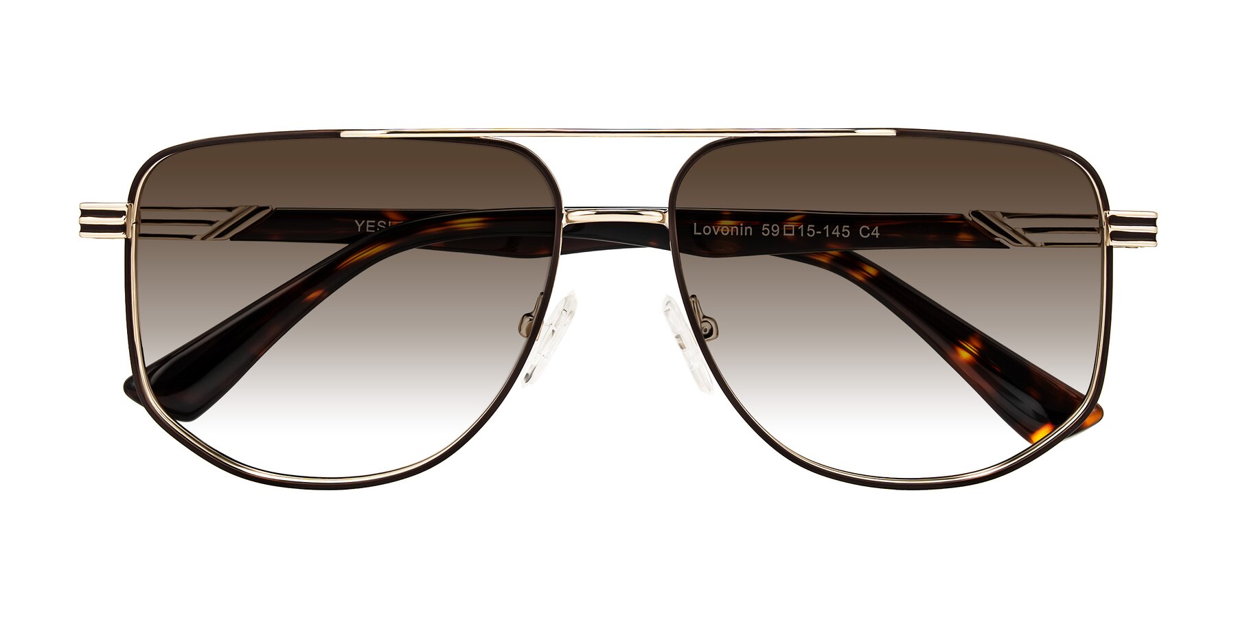 Folded Front of Lovonin in Gold/Tortoise with Brown Gradient Lenses