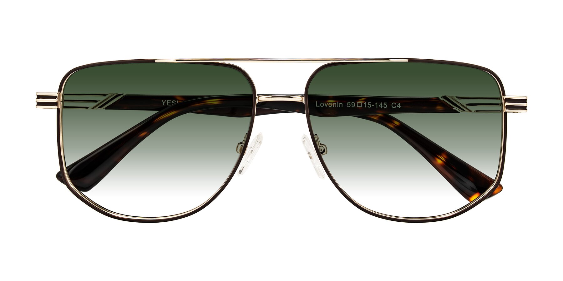 Folded Front of Lovonin in Gold/Tortoise with Green Gradient Lenses