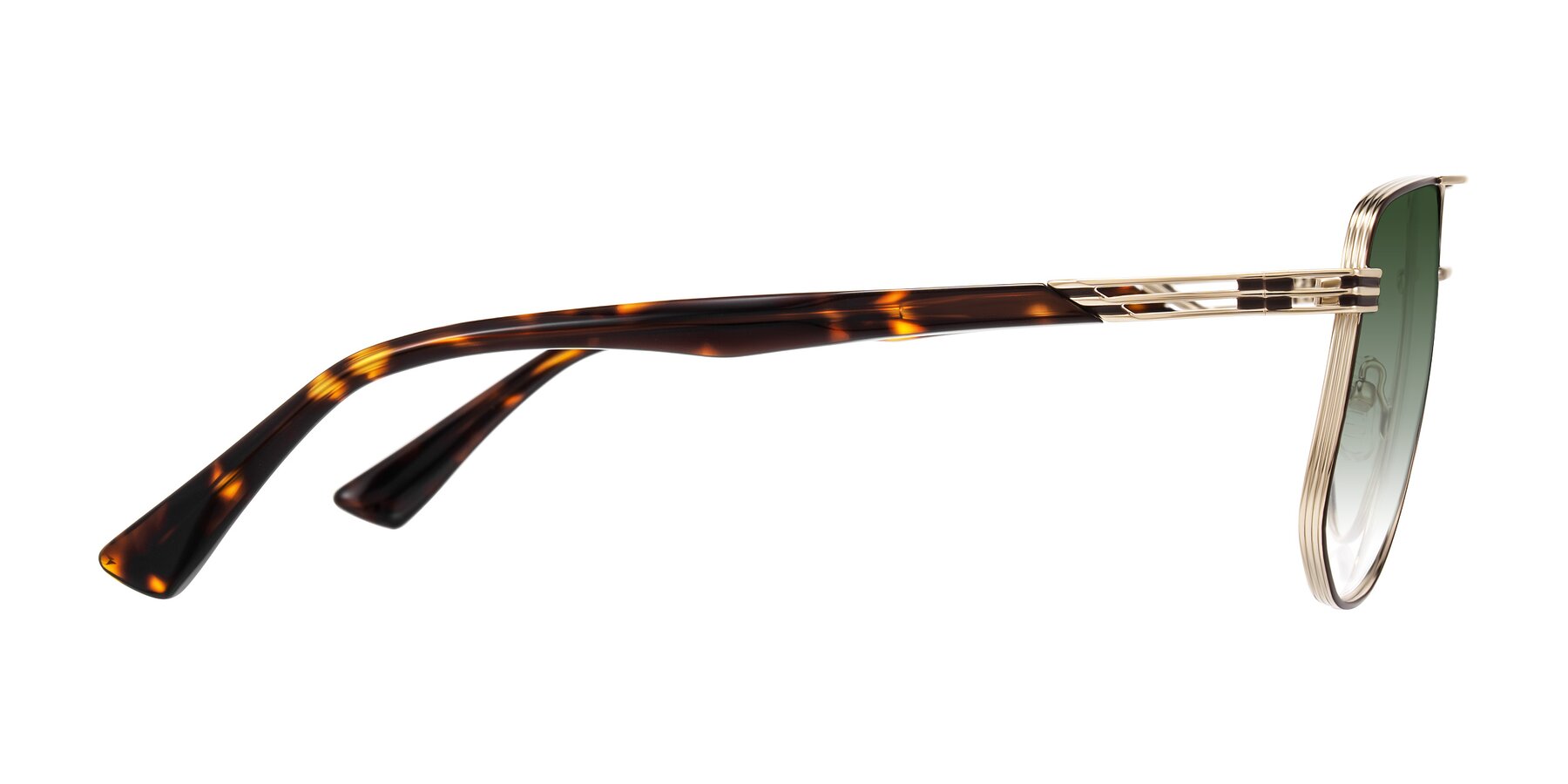 Side of Lovonin in Gold/Tortoise with Green Gradient Lenses